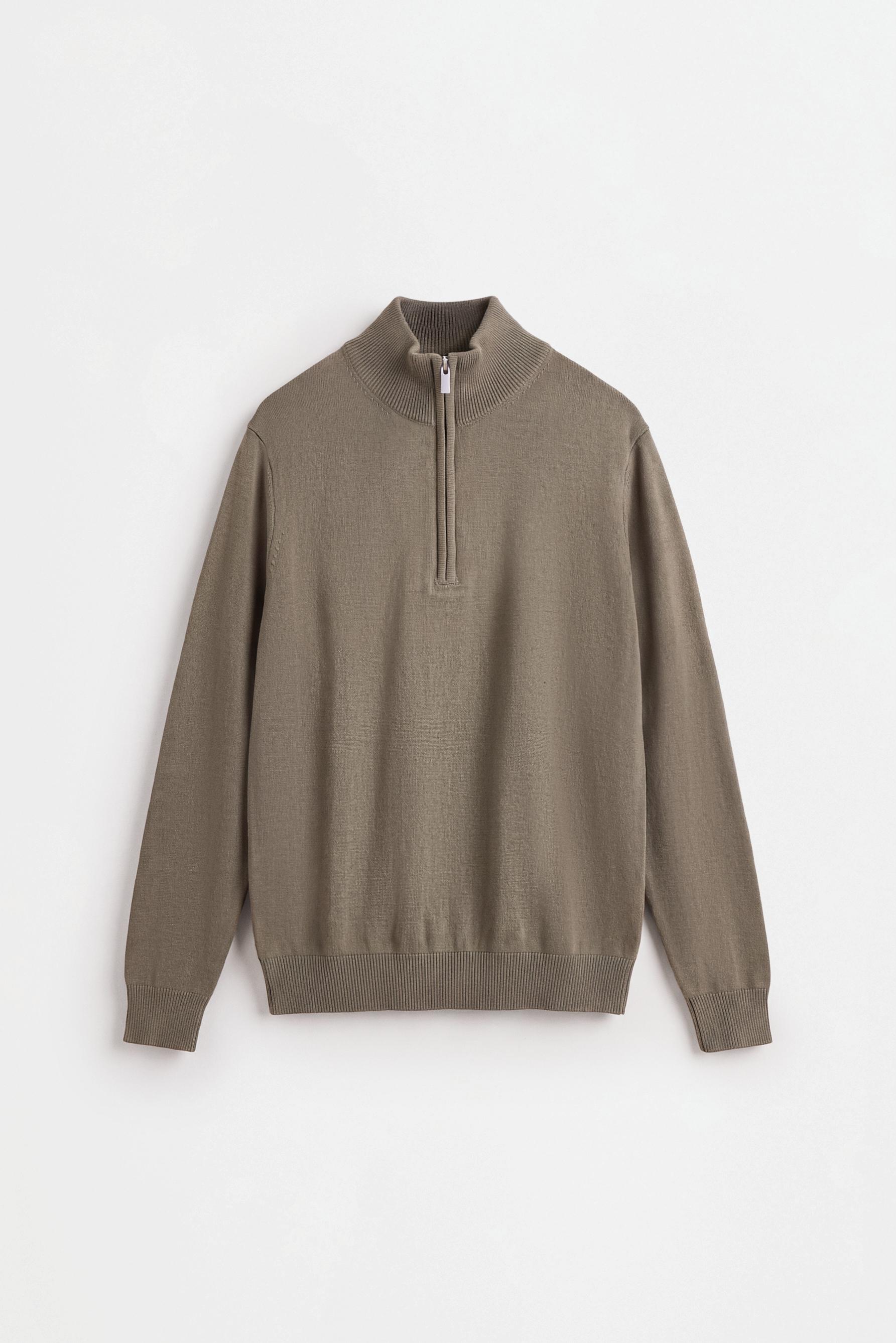 Zip-up high neck sweater — KHAKI