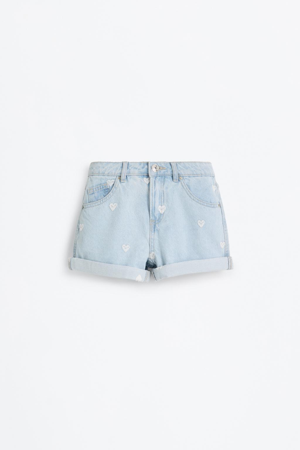 Embroidered denim shorts
