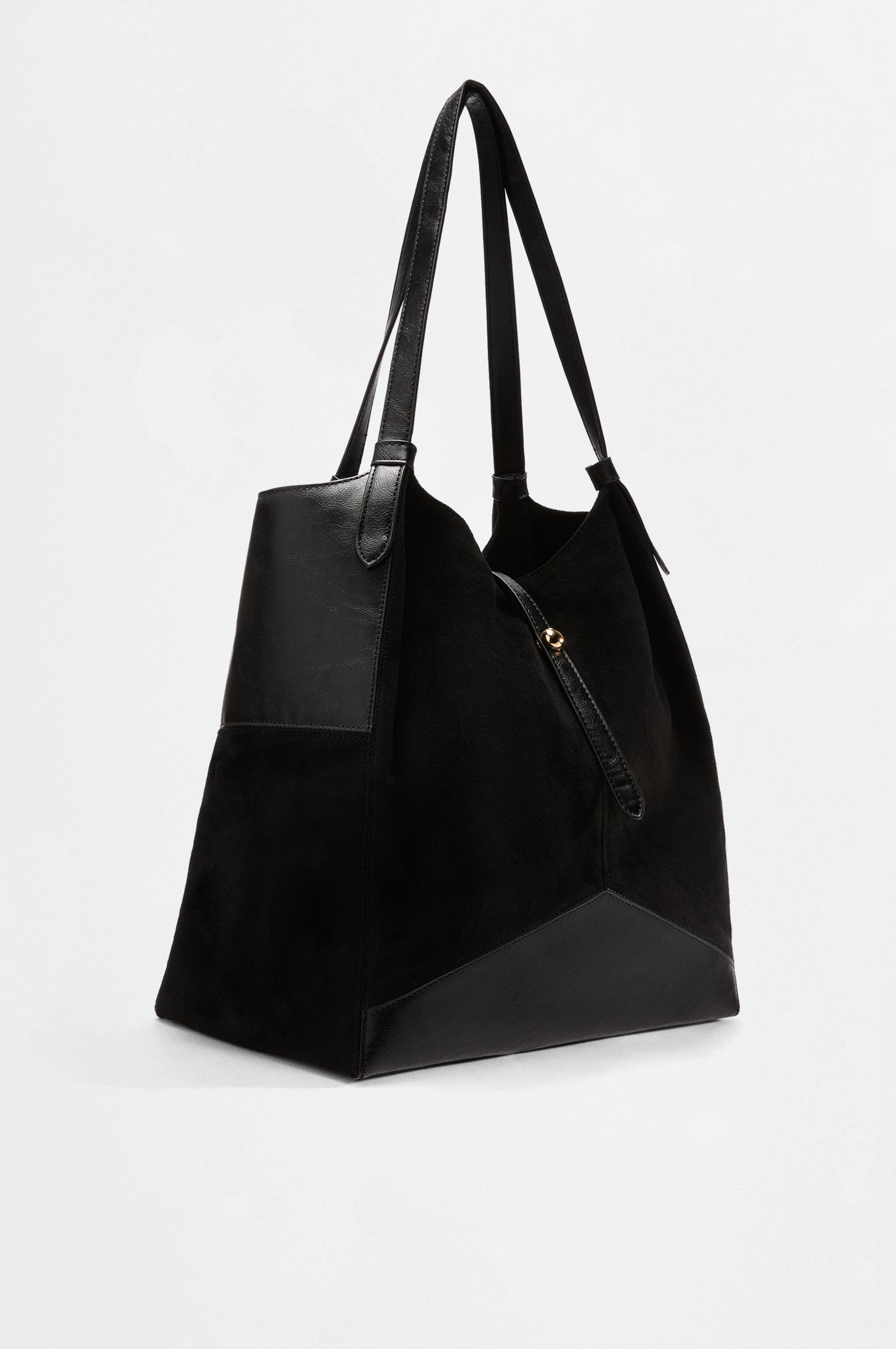 Faux suede patch shopper bag — BLACK