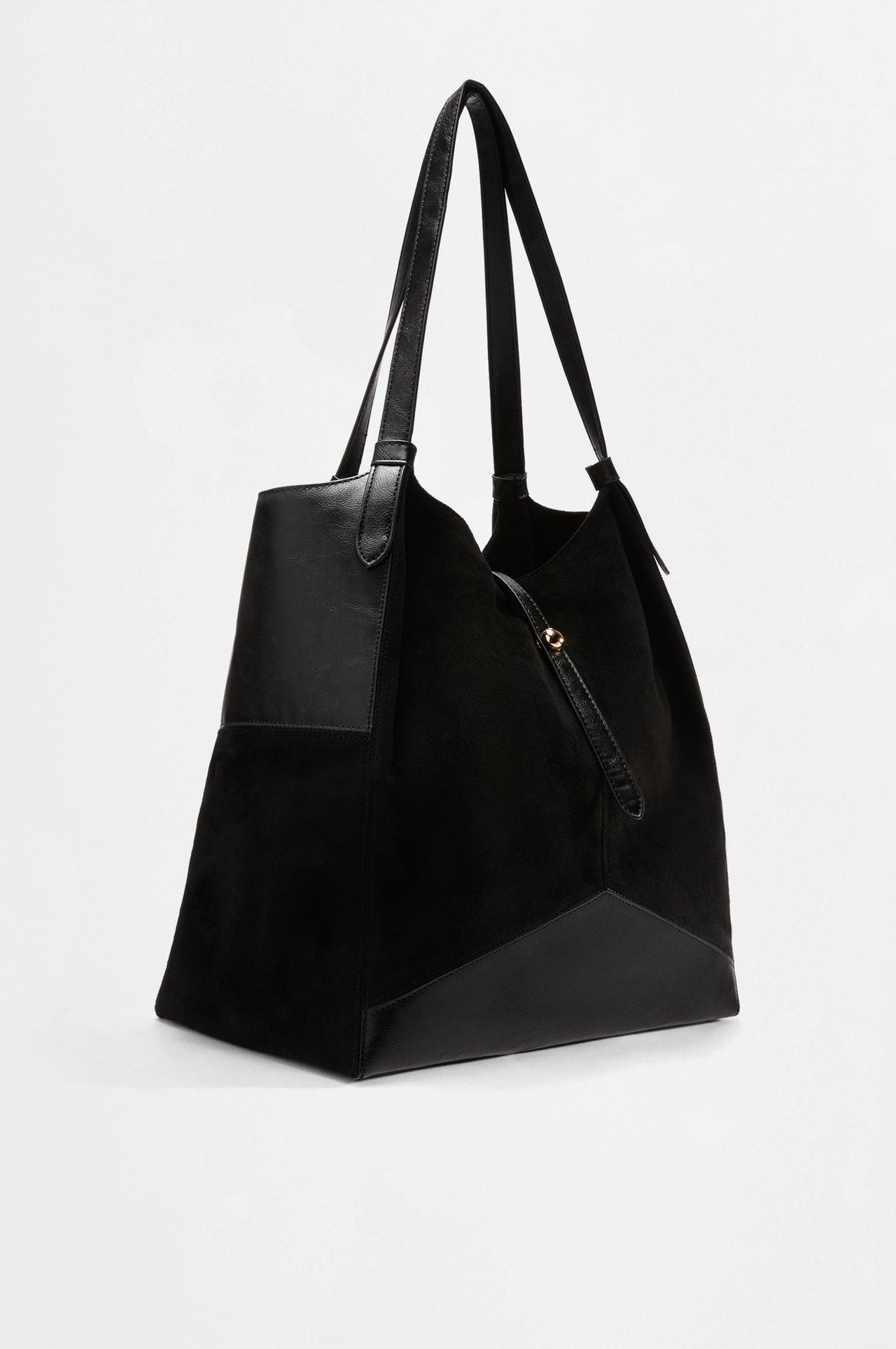 Faux suede patch shopper bag — BLACK