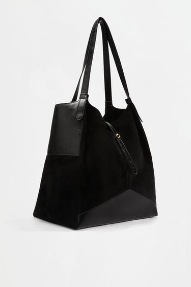 Faux suede patch shopper bag — BLACK 2