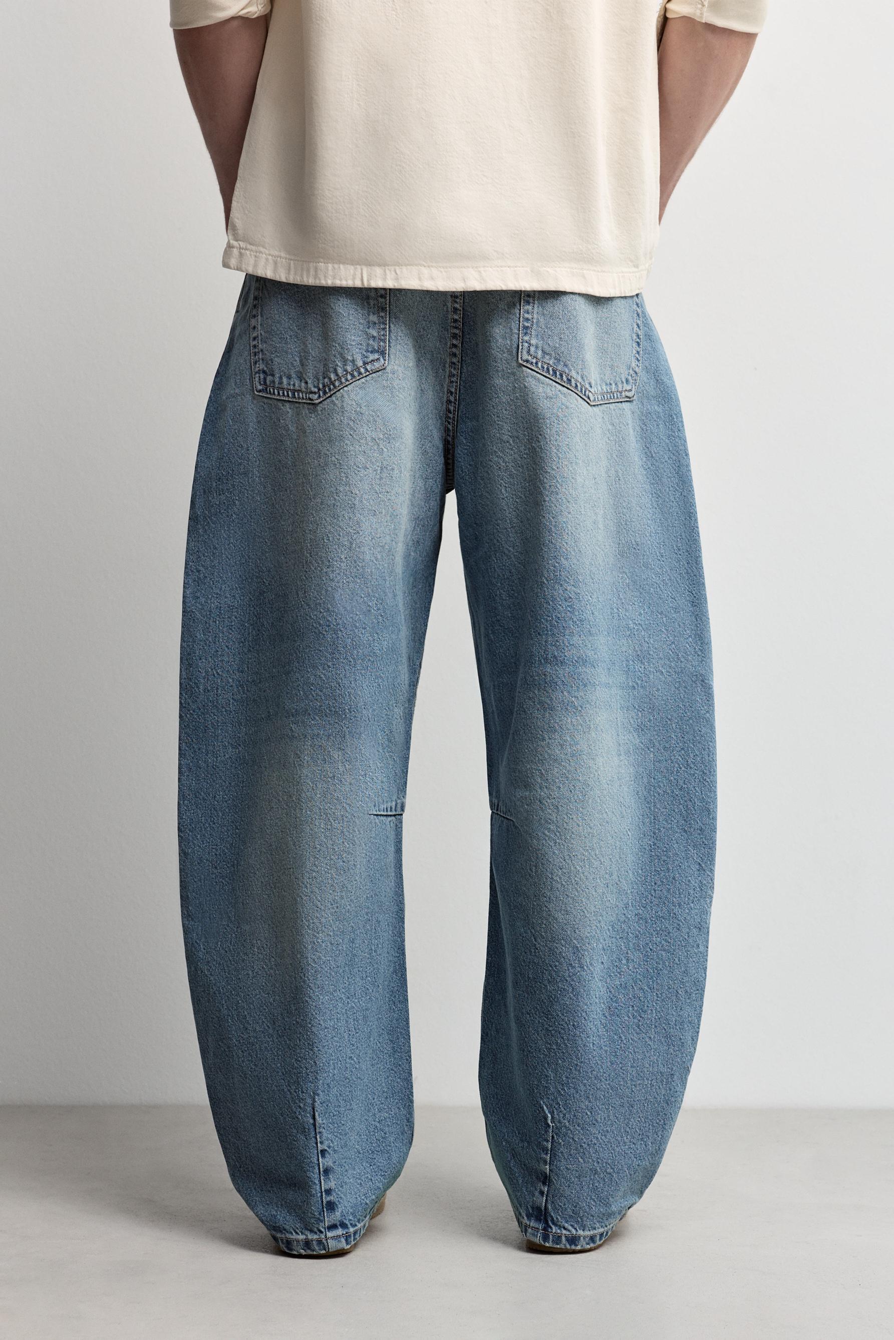 Belted barrel leg jeans — BLUE