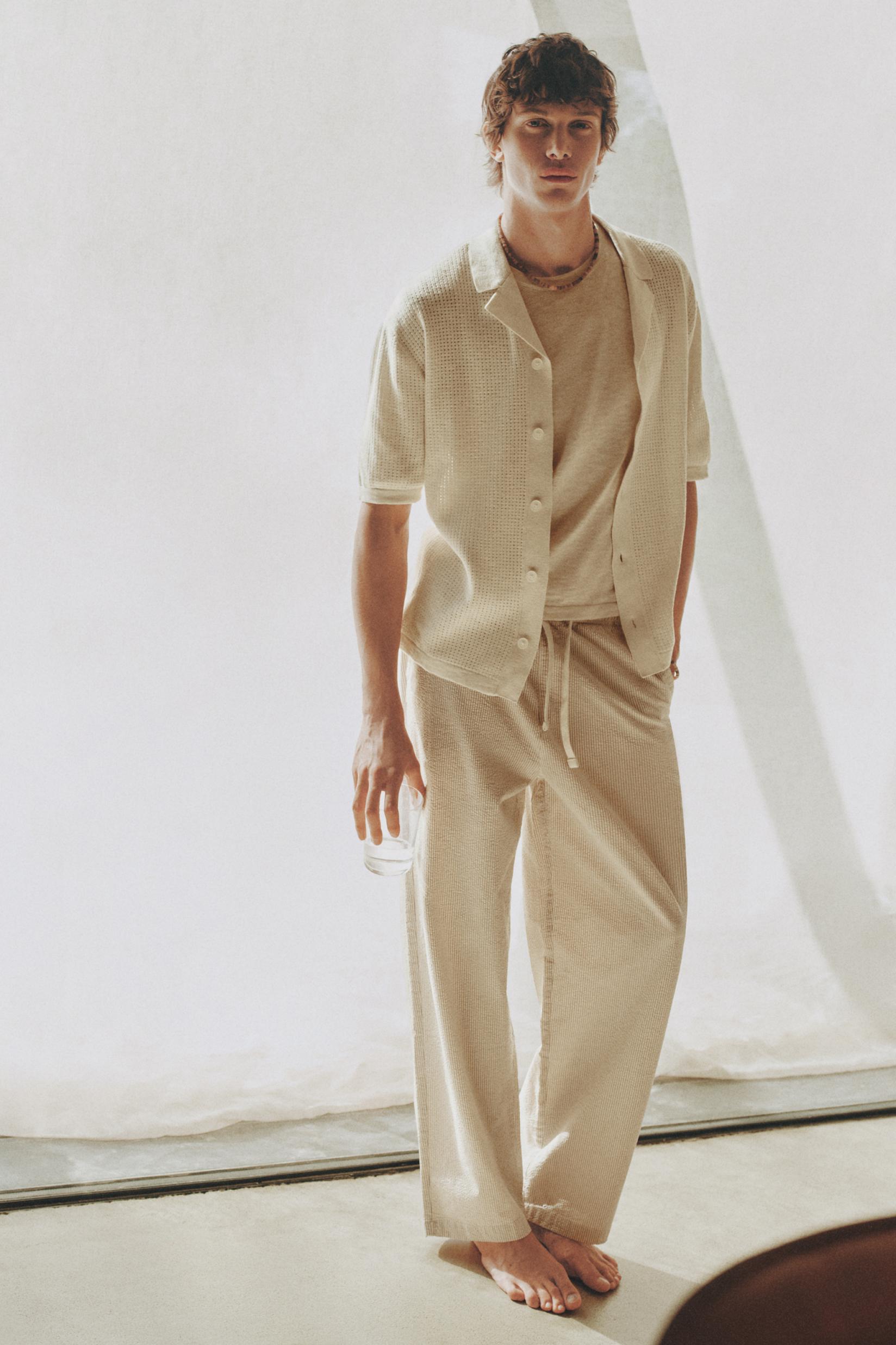 Striped flowing joggers — SAND