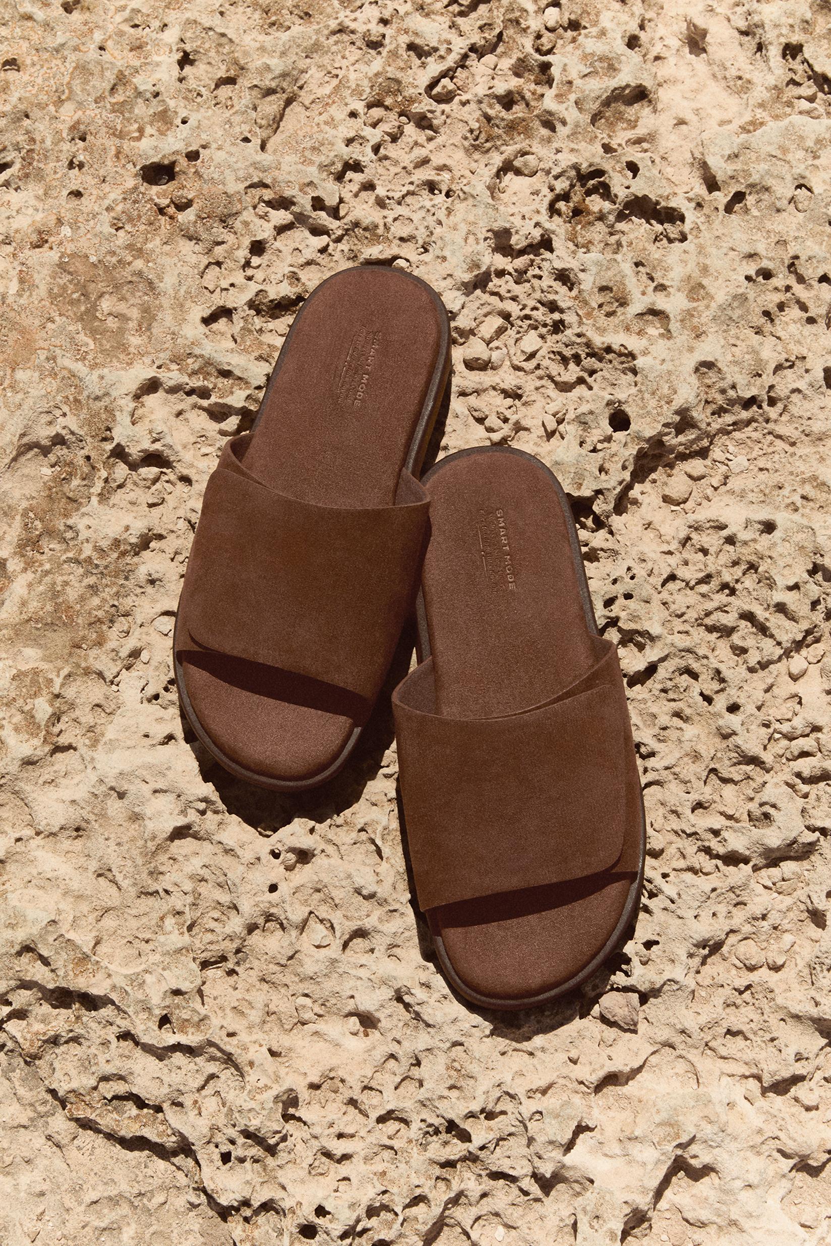 Suede slide sandals — BROWN