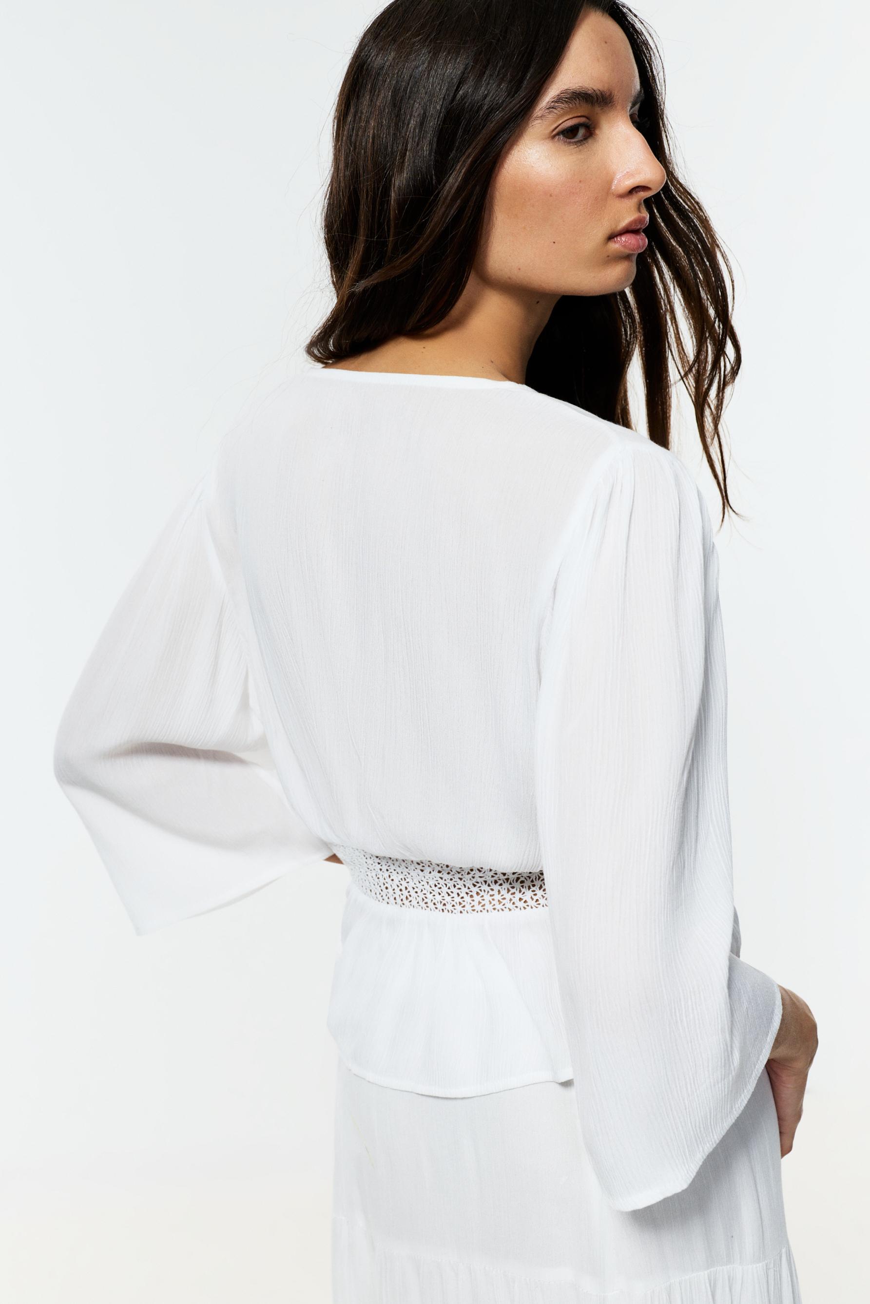 Textured shirt with lace inserts — WHITE
