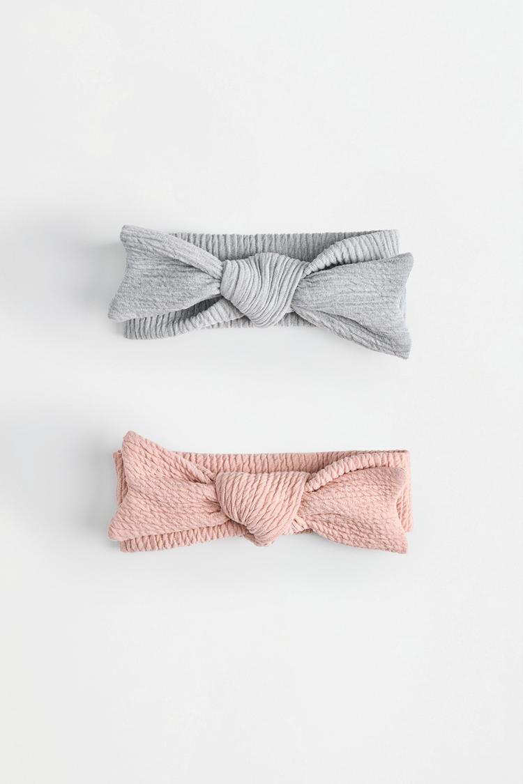 Textured knit bow bandanas (2-pack) — GREY
