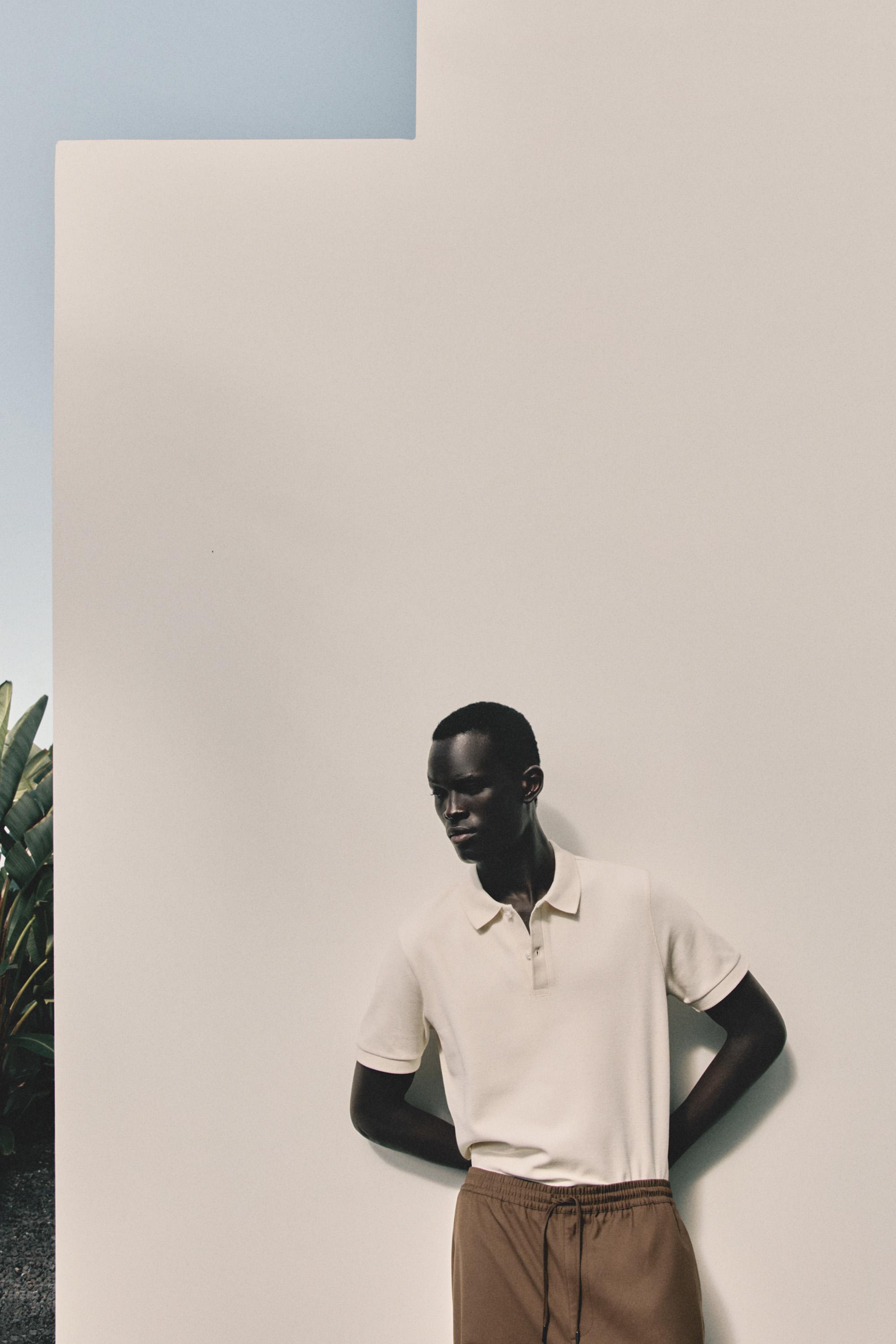 Basic textured polo shirt — ECRU