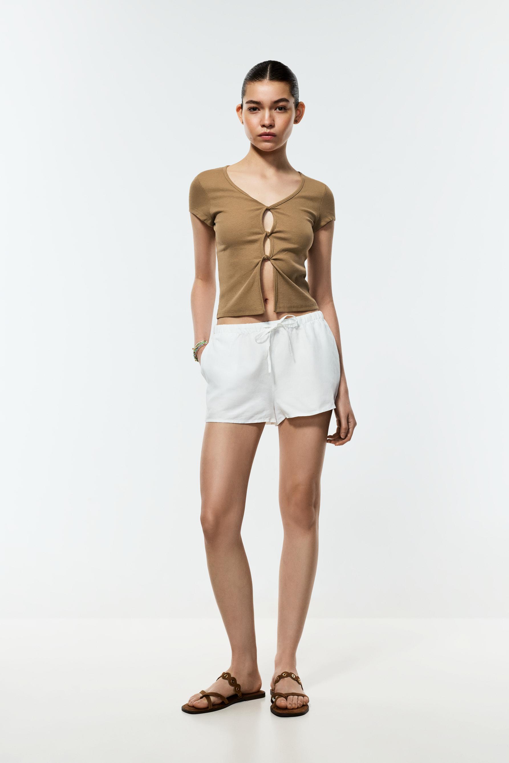 Ribbed cut-out top — BEIGE