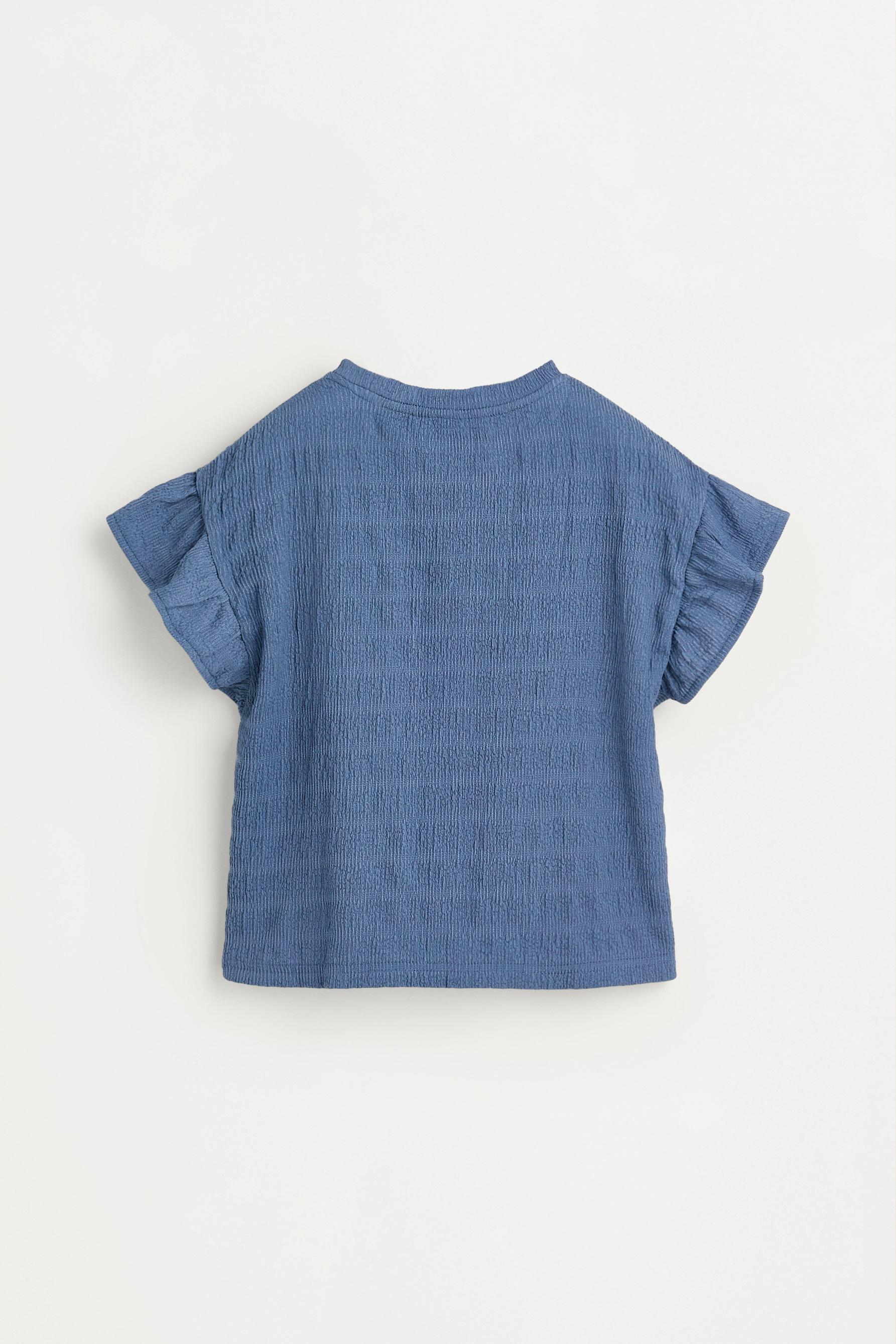 Crinkle ruffle T-shirt — STEEL BLUE
