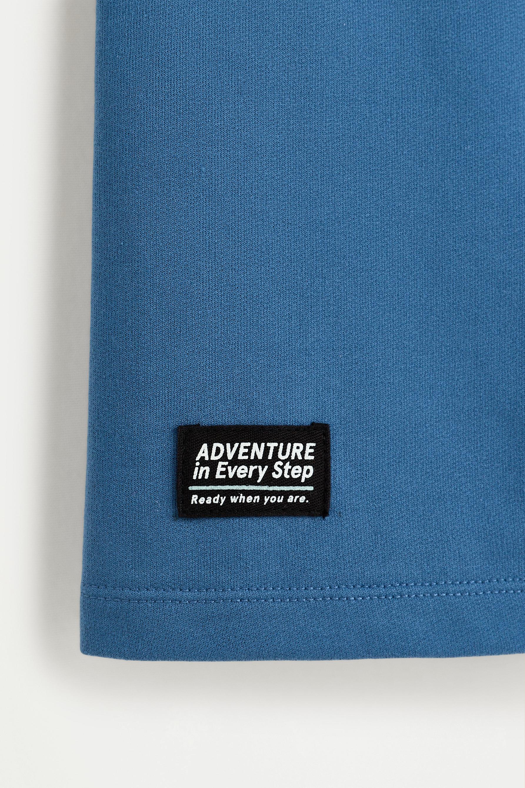 Text print plush Bermuda shorts — FADED BLUE