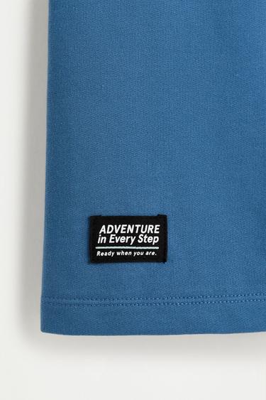 Text print plush Bermuda shorts — FADED BLUE 4
