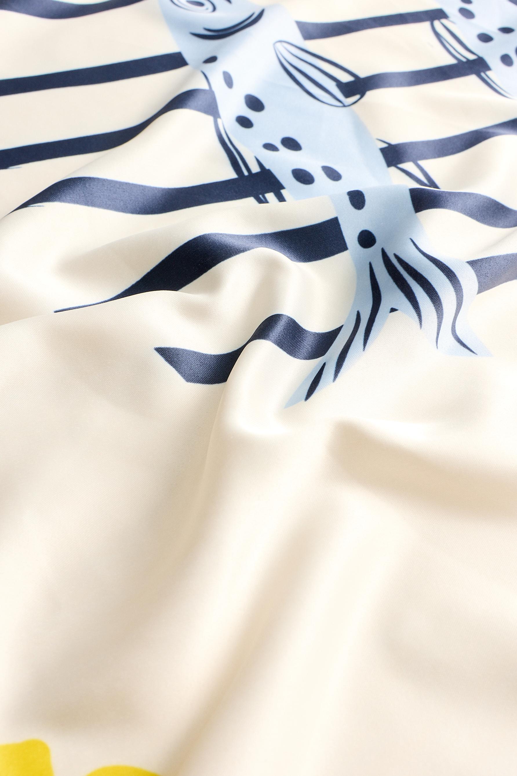 Fish print satin scarf — ECRU