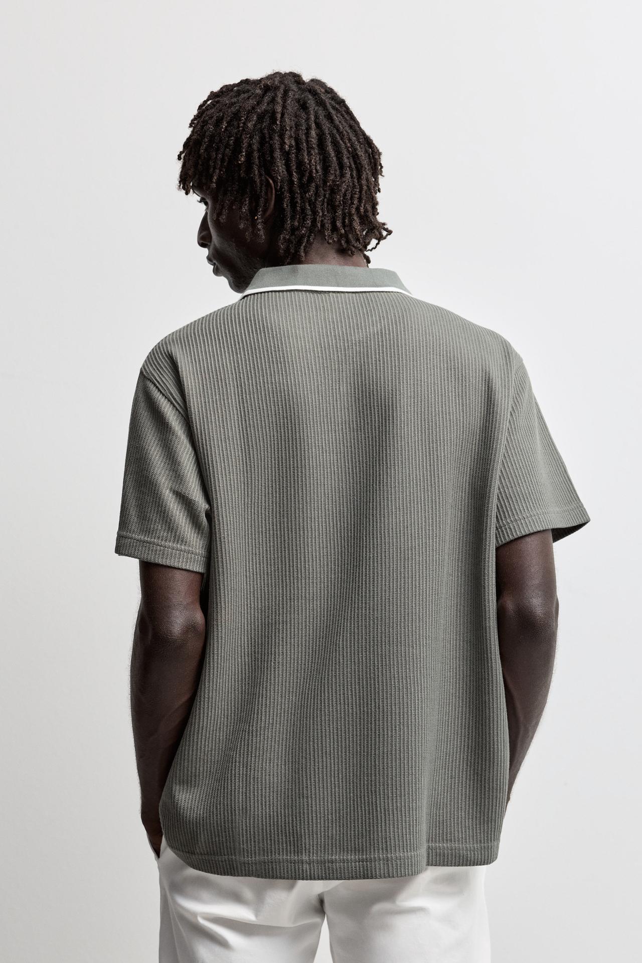 Contrast rib polo shirt — GREEN