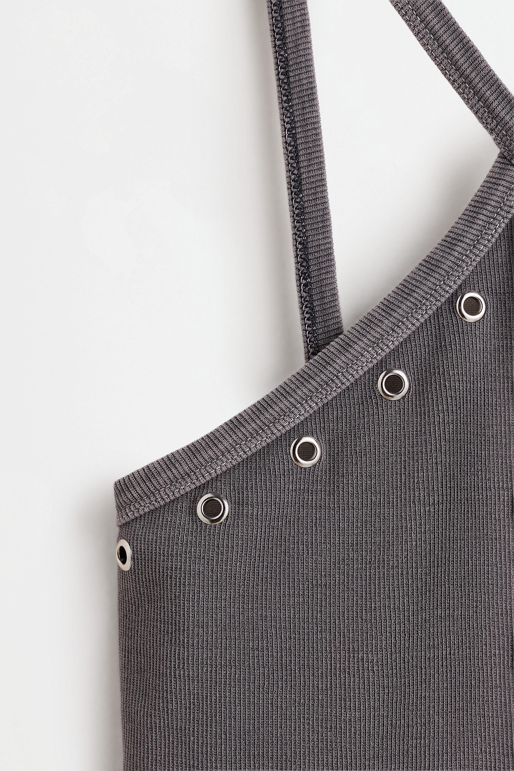 Eyelet halter top — PALE CHARCOAL