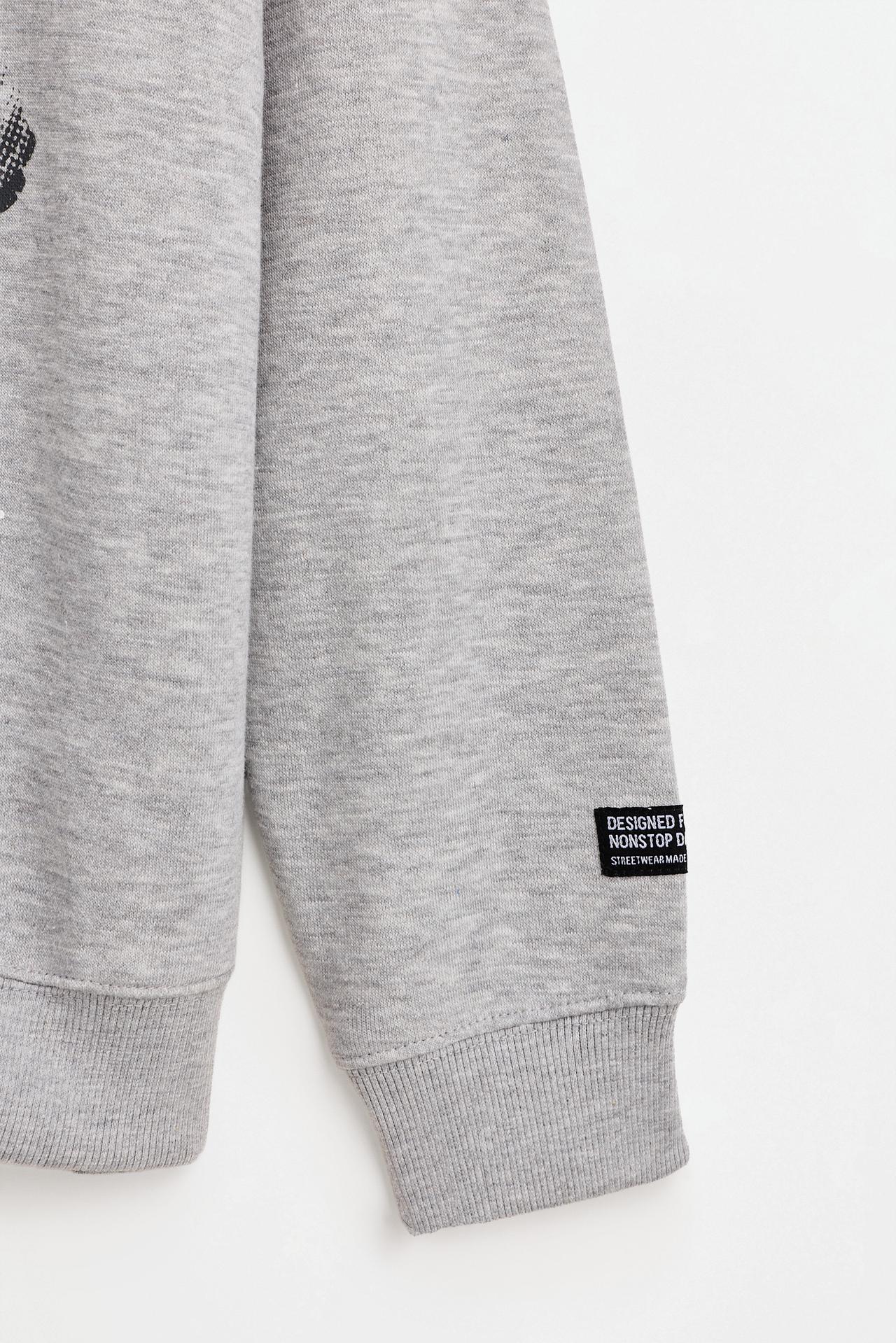 Printed sweatshirt with hood — GREY MARL