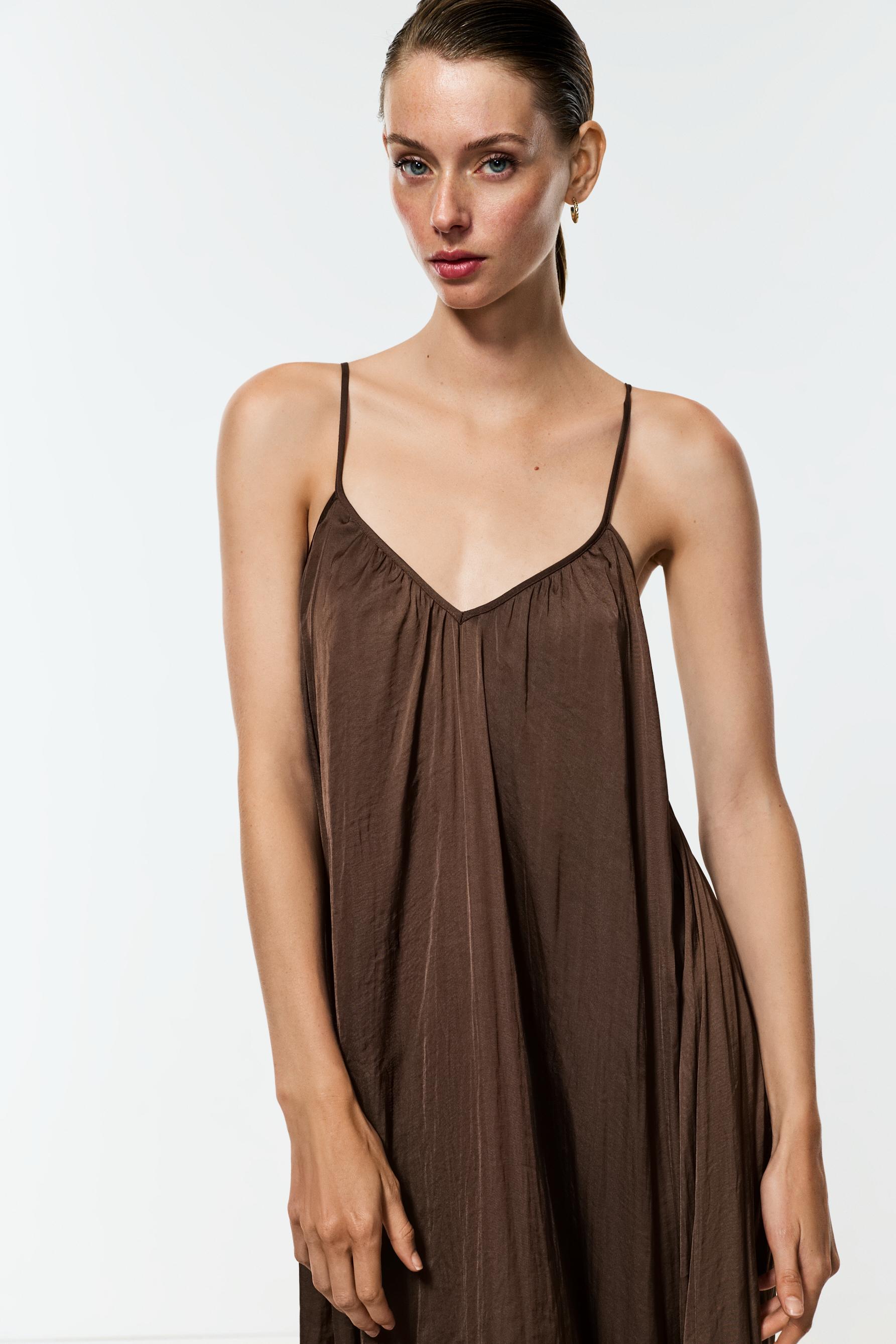 Satin midi dress — BROWN