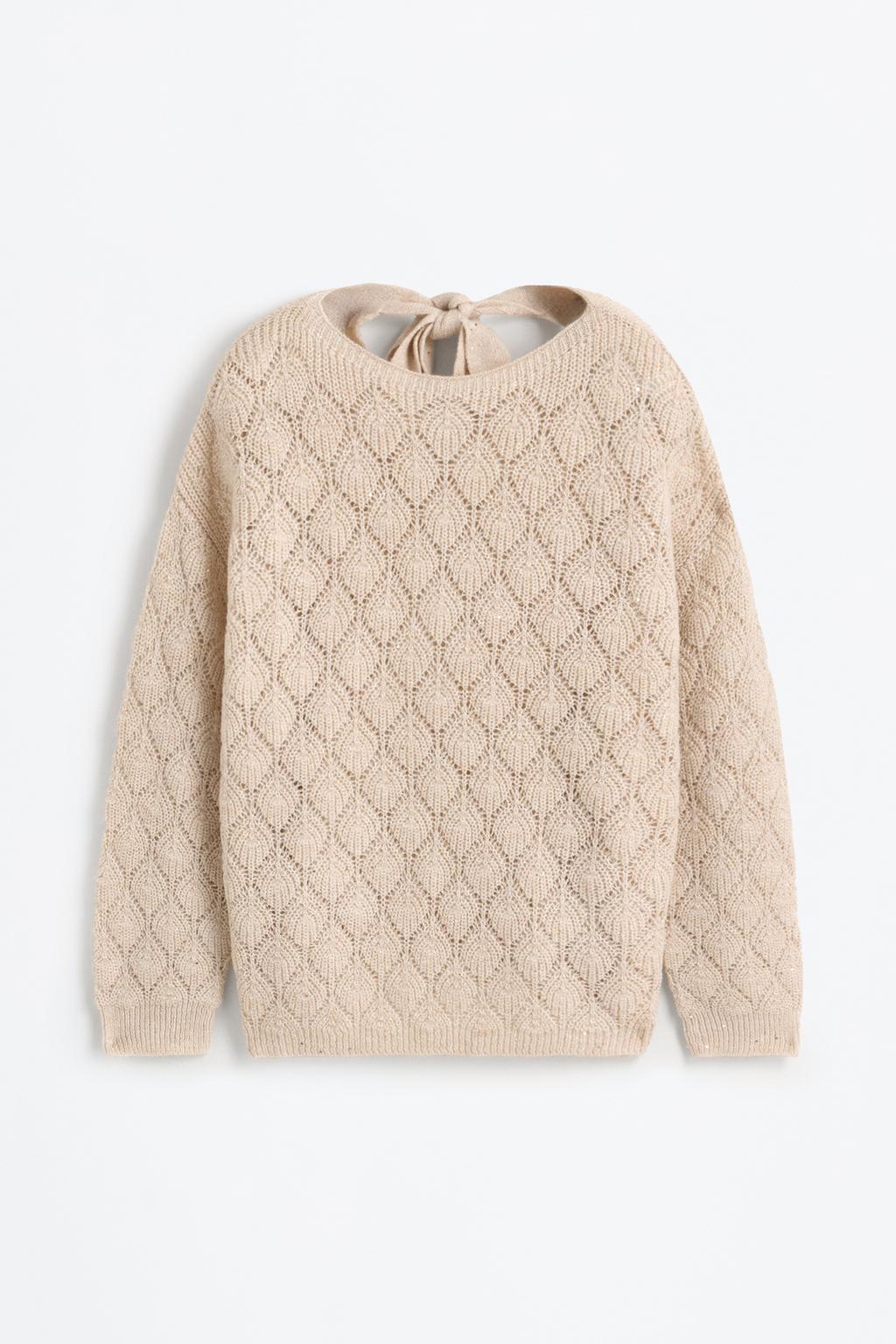 Cutwork sweater with rhinestones