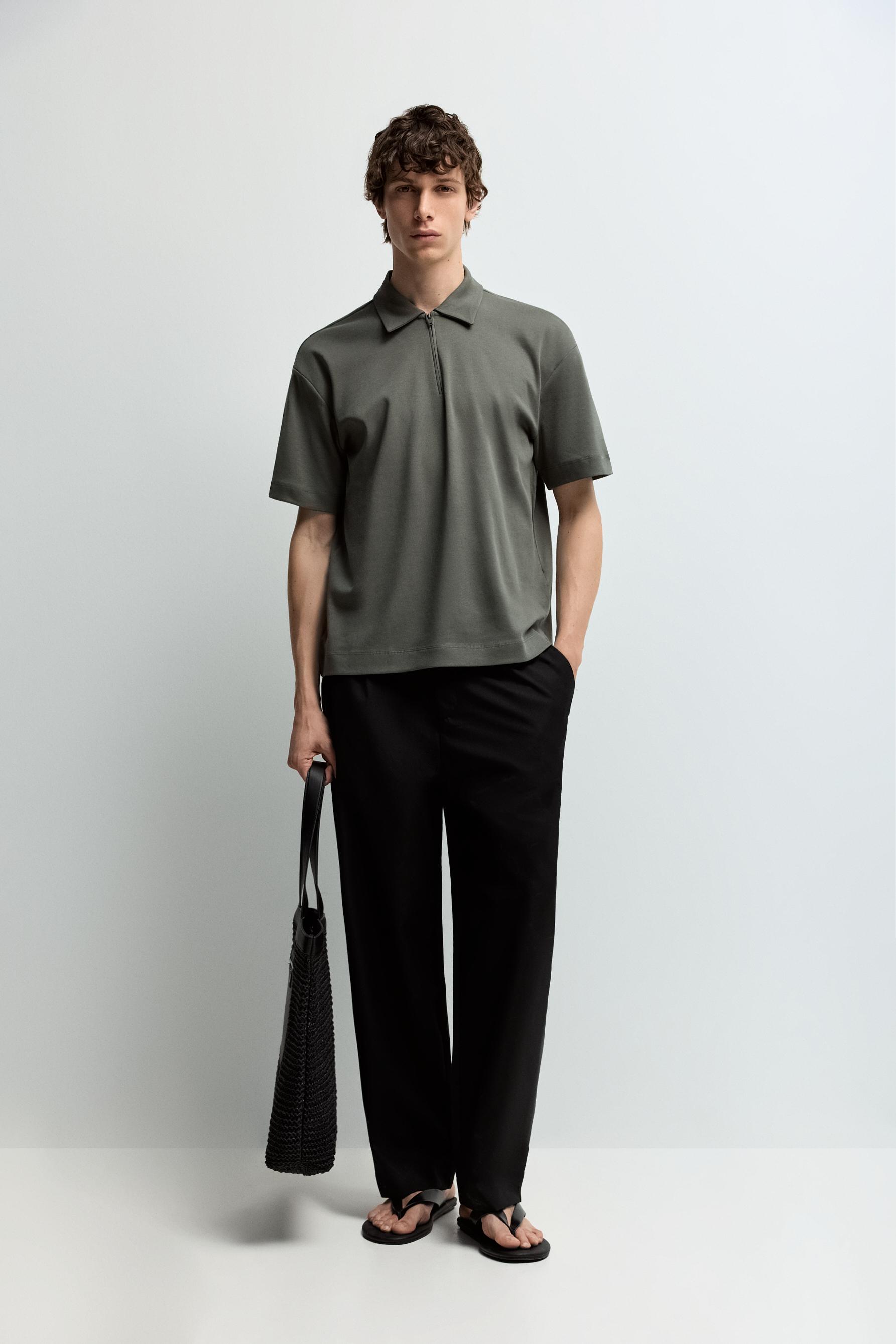 Interlock zip-up polo shirt — GREEN