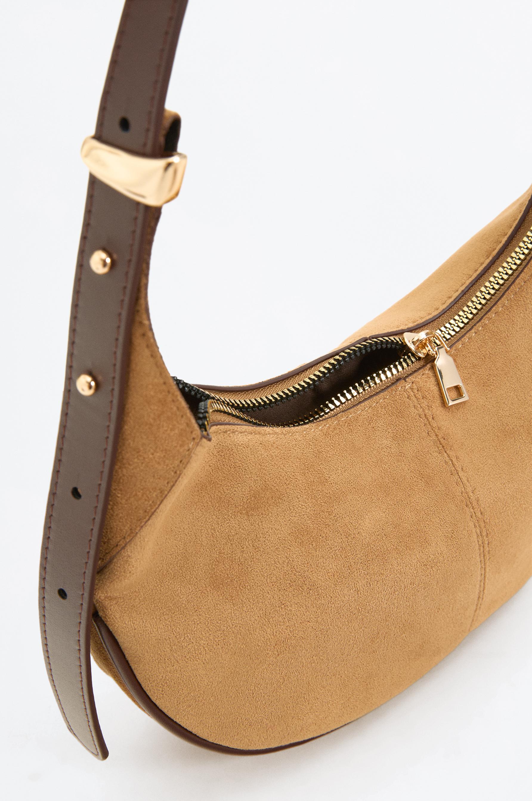 Faux Suede Shoulder Bag — CAMEL