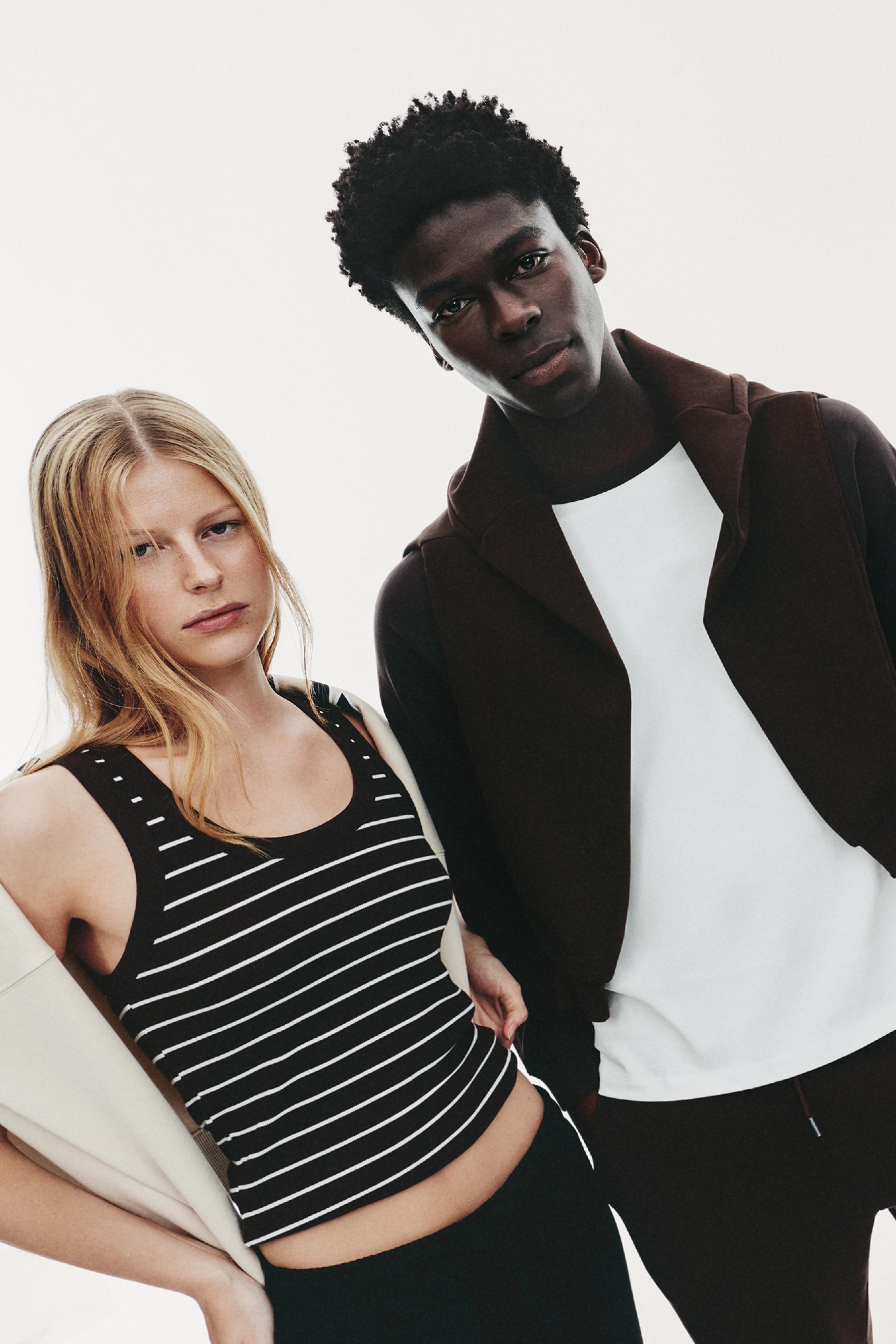 Contrast detail racerback T-shirt — ECRU/BROWN