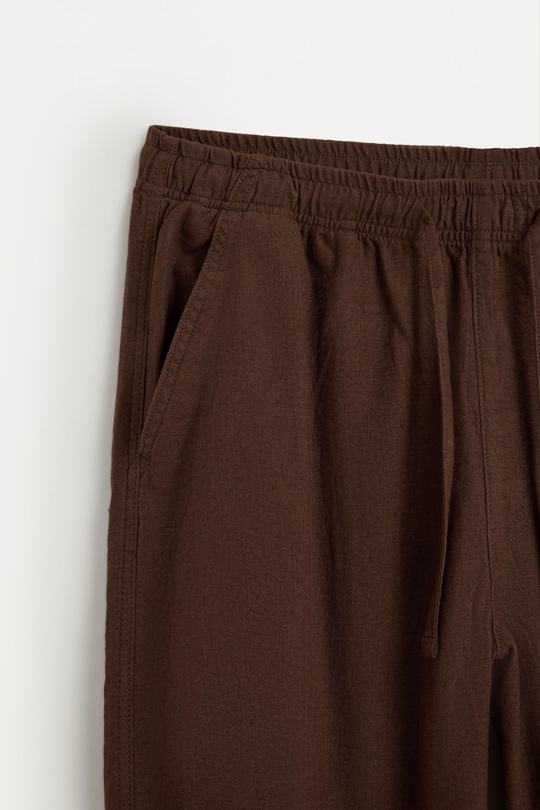 Baggy Linen-Blend Joggers — CHOCOLATE