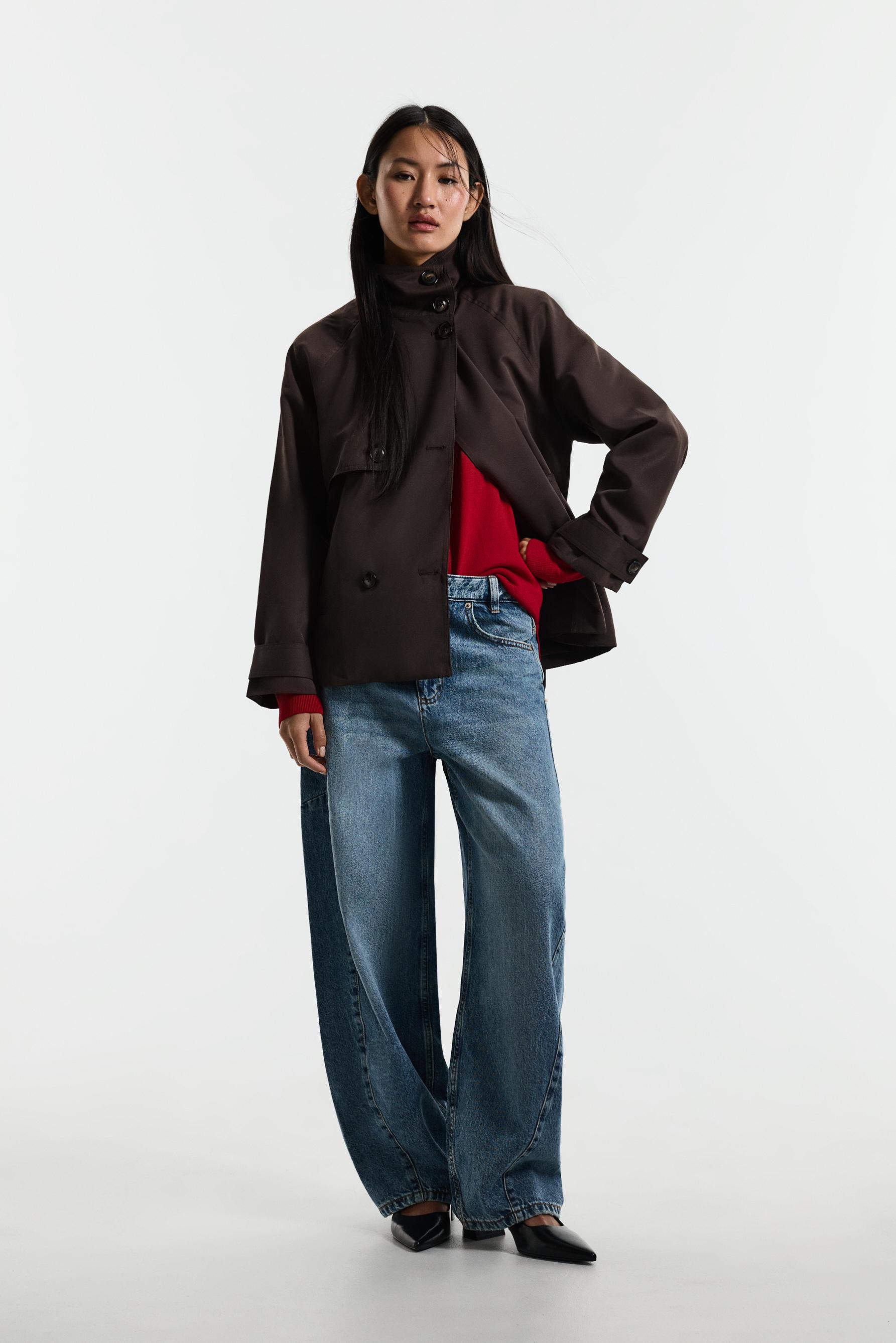 Short trench coat with tie belt — CHOCOLATE