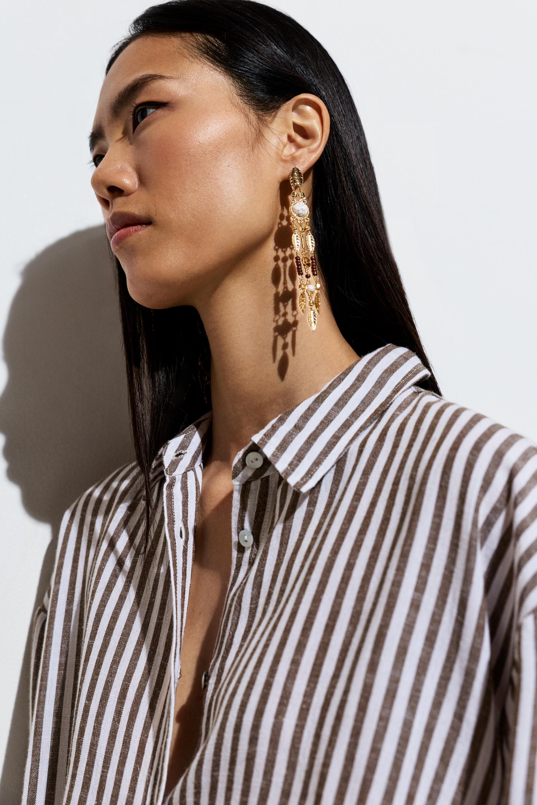 Dangle earrings with stones and leaves — GOLDEN
