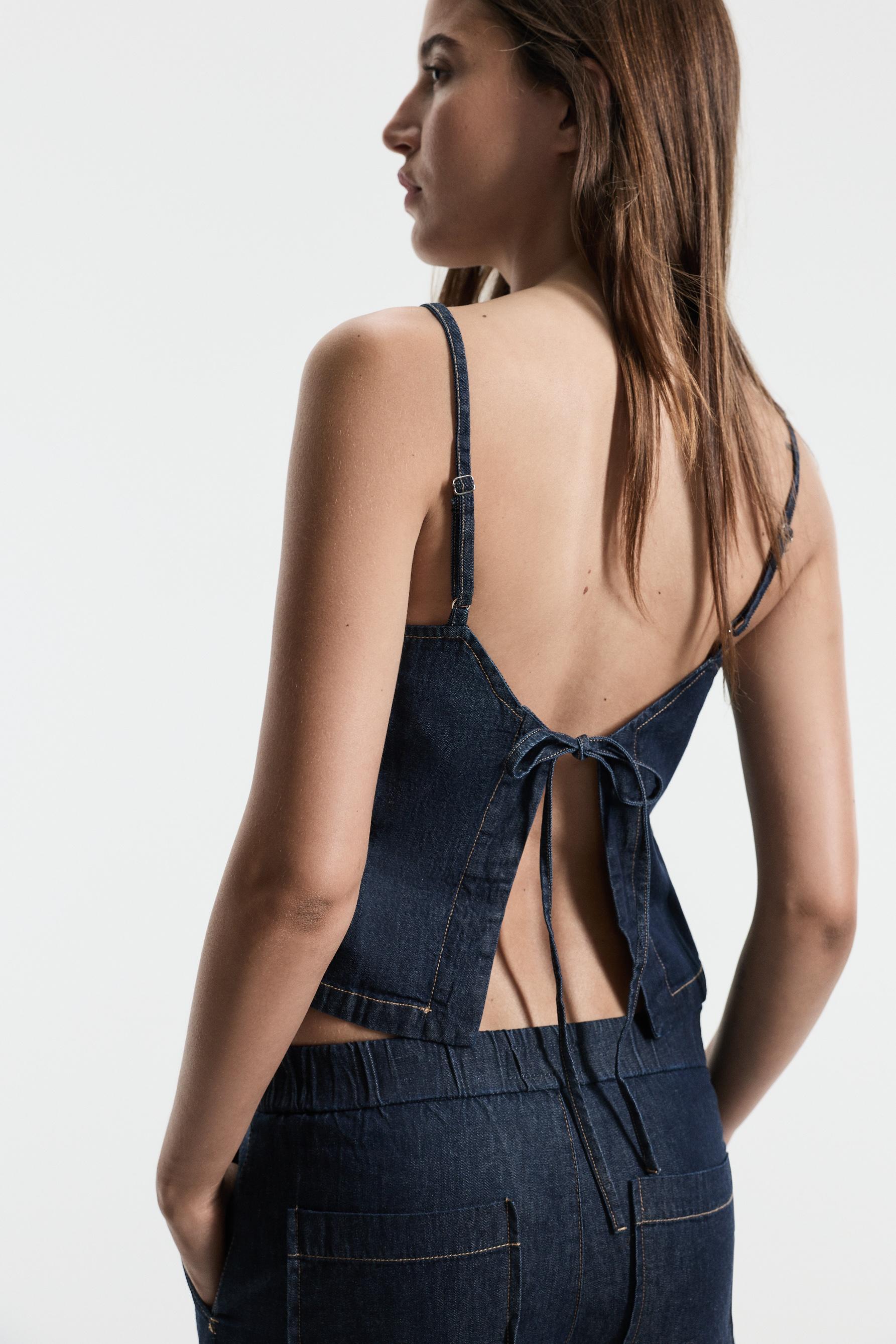 Denim strappy top — NAVY