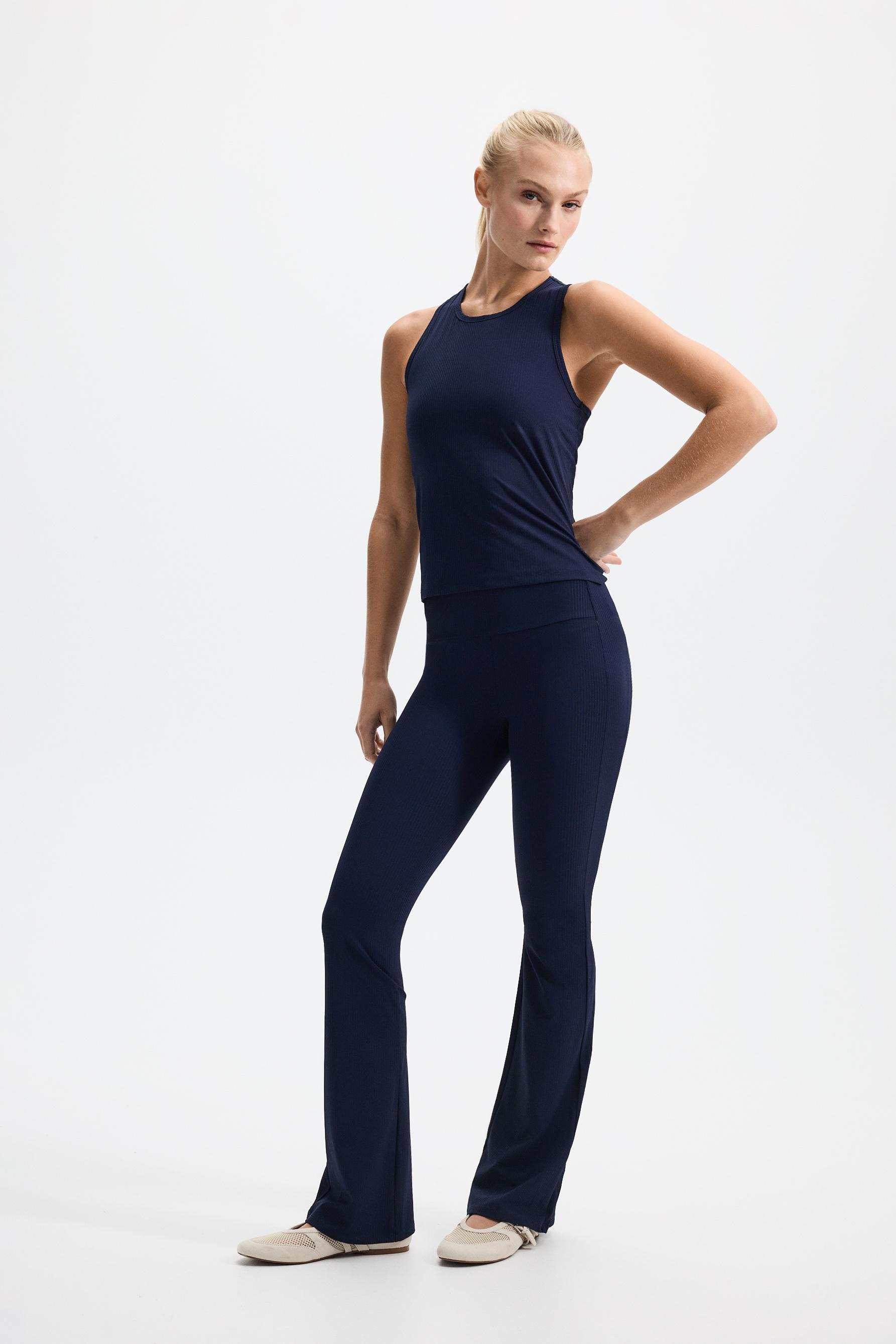 Ribbed flared sports leggings — DARK BLUE