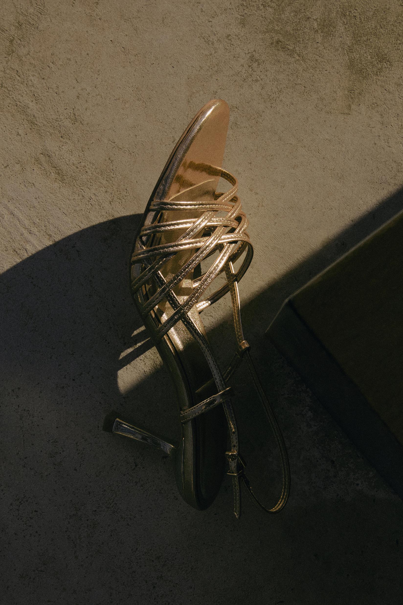 Gold multi-strap heeled sandals — GOLD