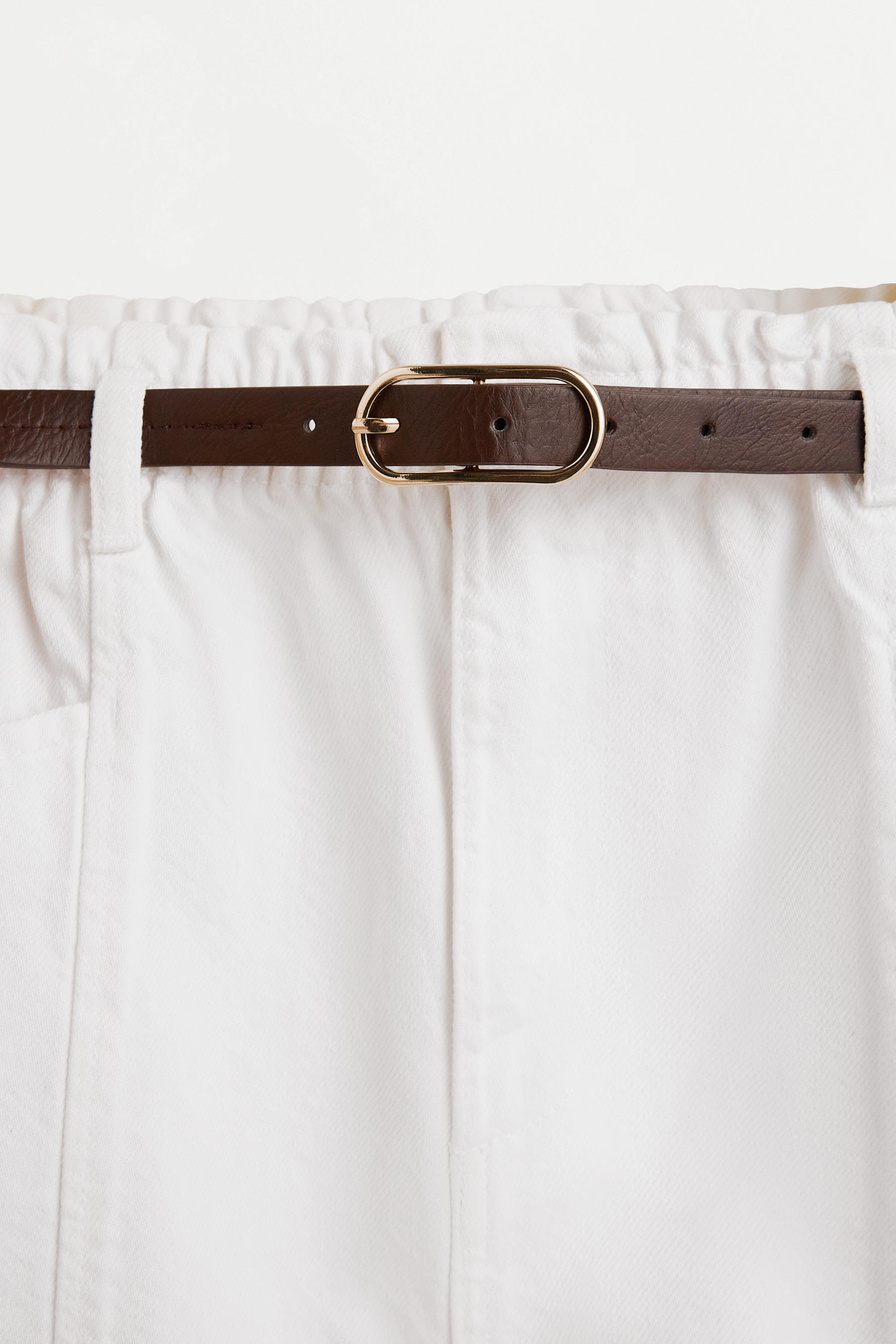 Paperbag denim shorts — WHITE