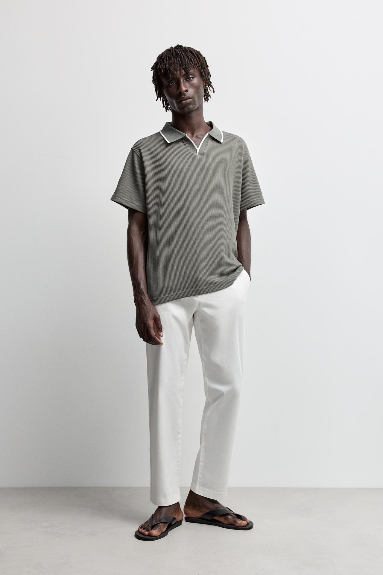 Contrast rib polo shirt — GREEN