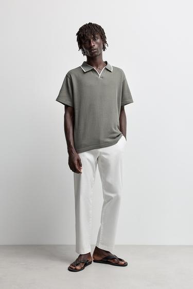 Contrast rib polo shirt — GREEN 2
