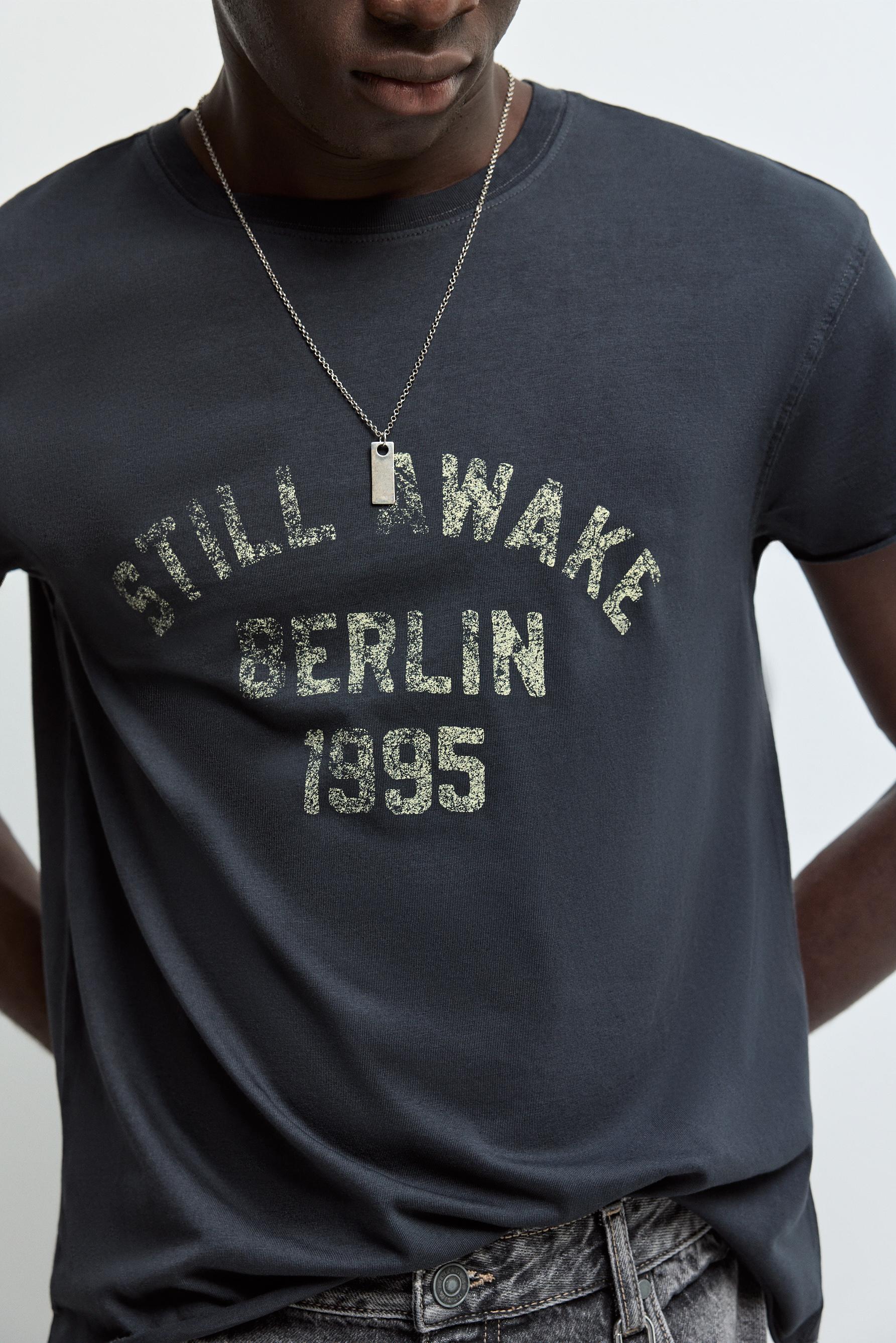 Faded effect printed T-shirt — DARK GREY