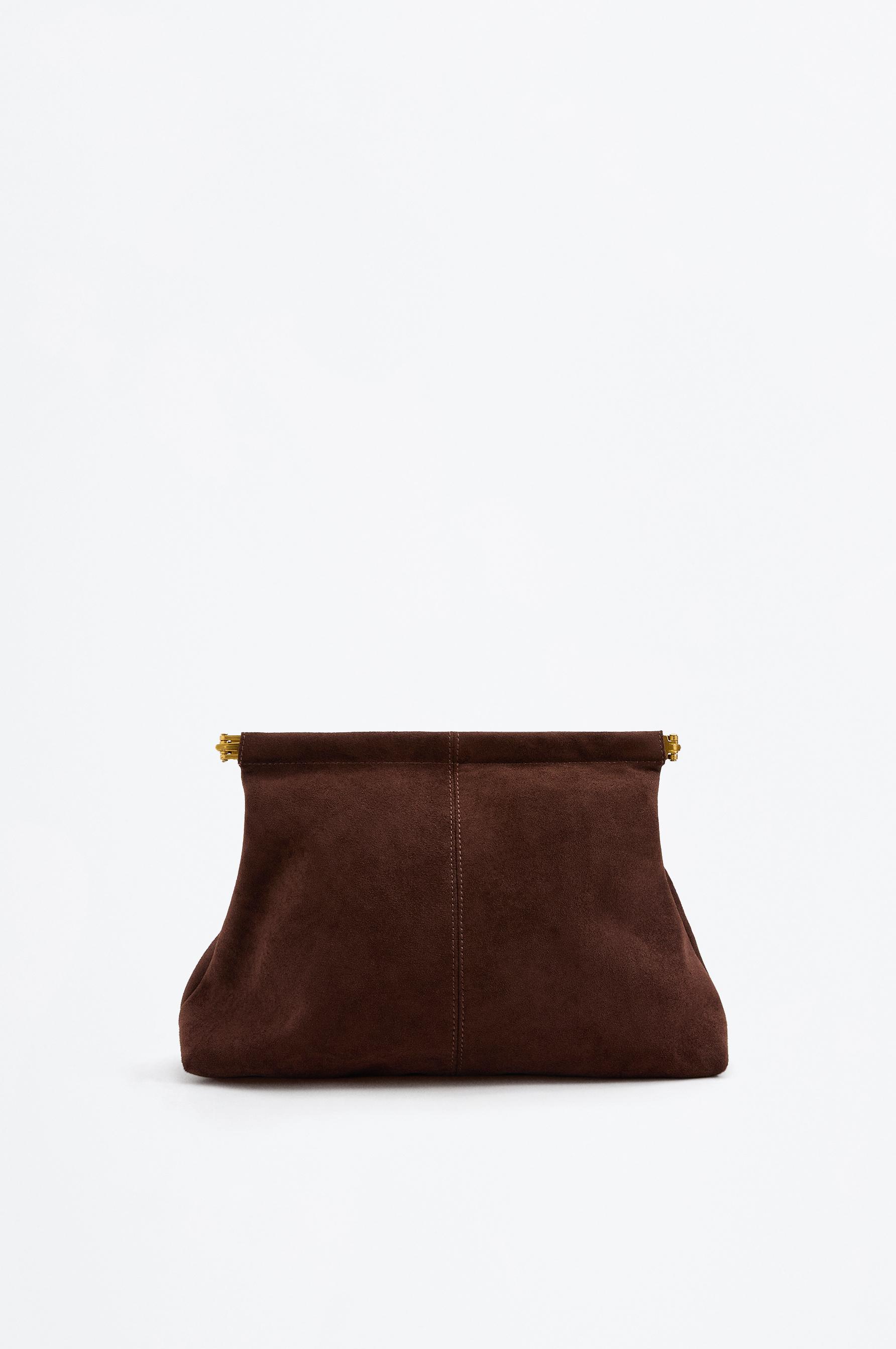 Faux suede pouch bag — BROWN