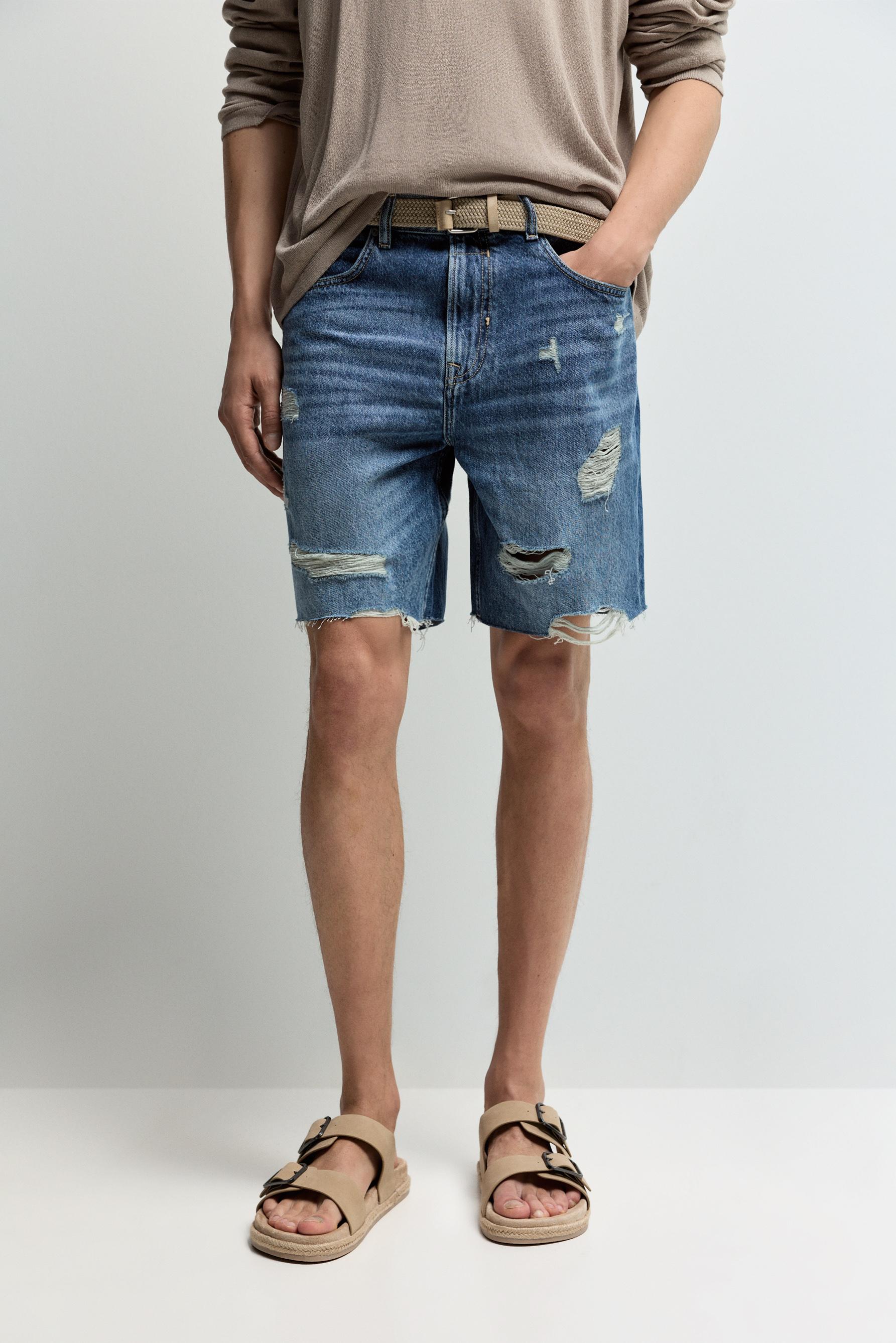 Ripped denim Bermuda shorts — BLUE