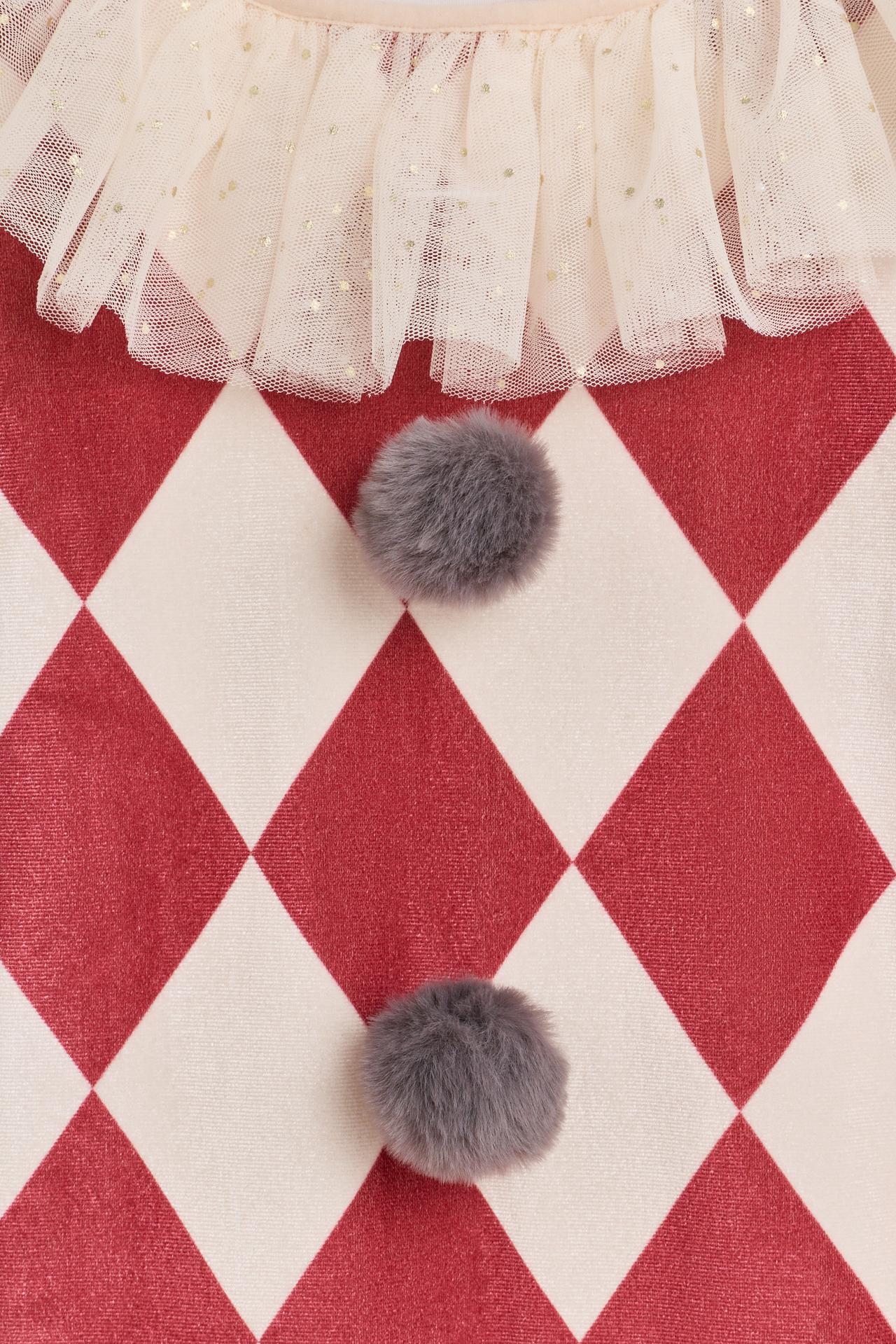 Tulle and suede clown costume — WHITE/RED