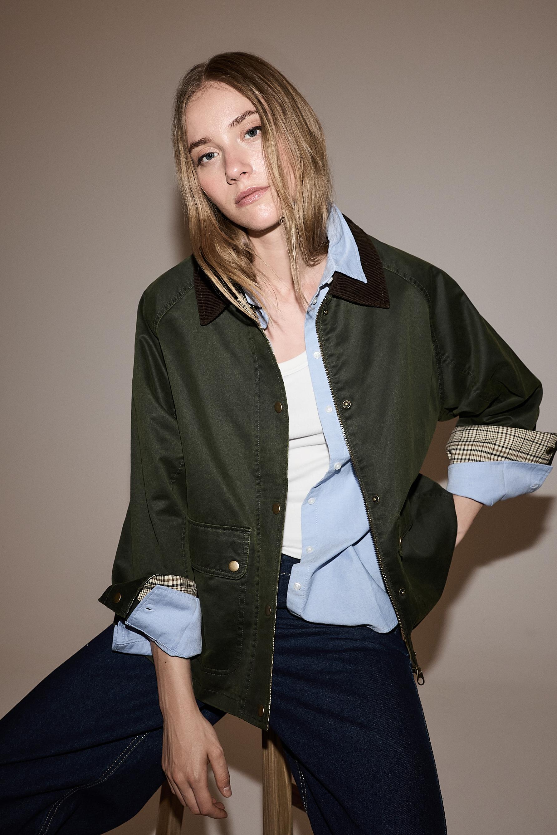Waxed corduroy collar jacket — FADED GREEN