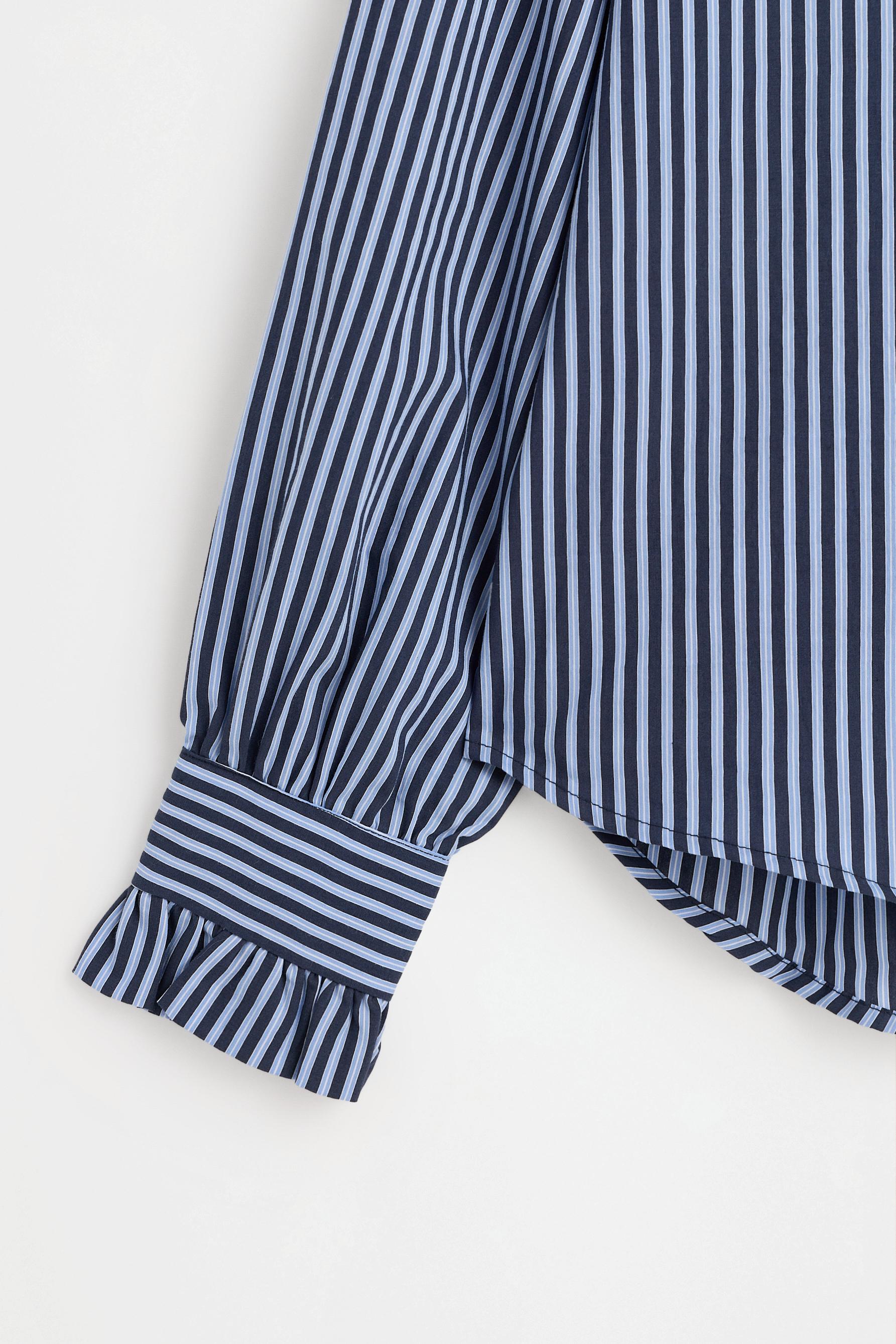Striped pleated ruffle shirt — INDIGO BLUE