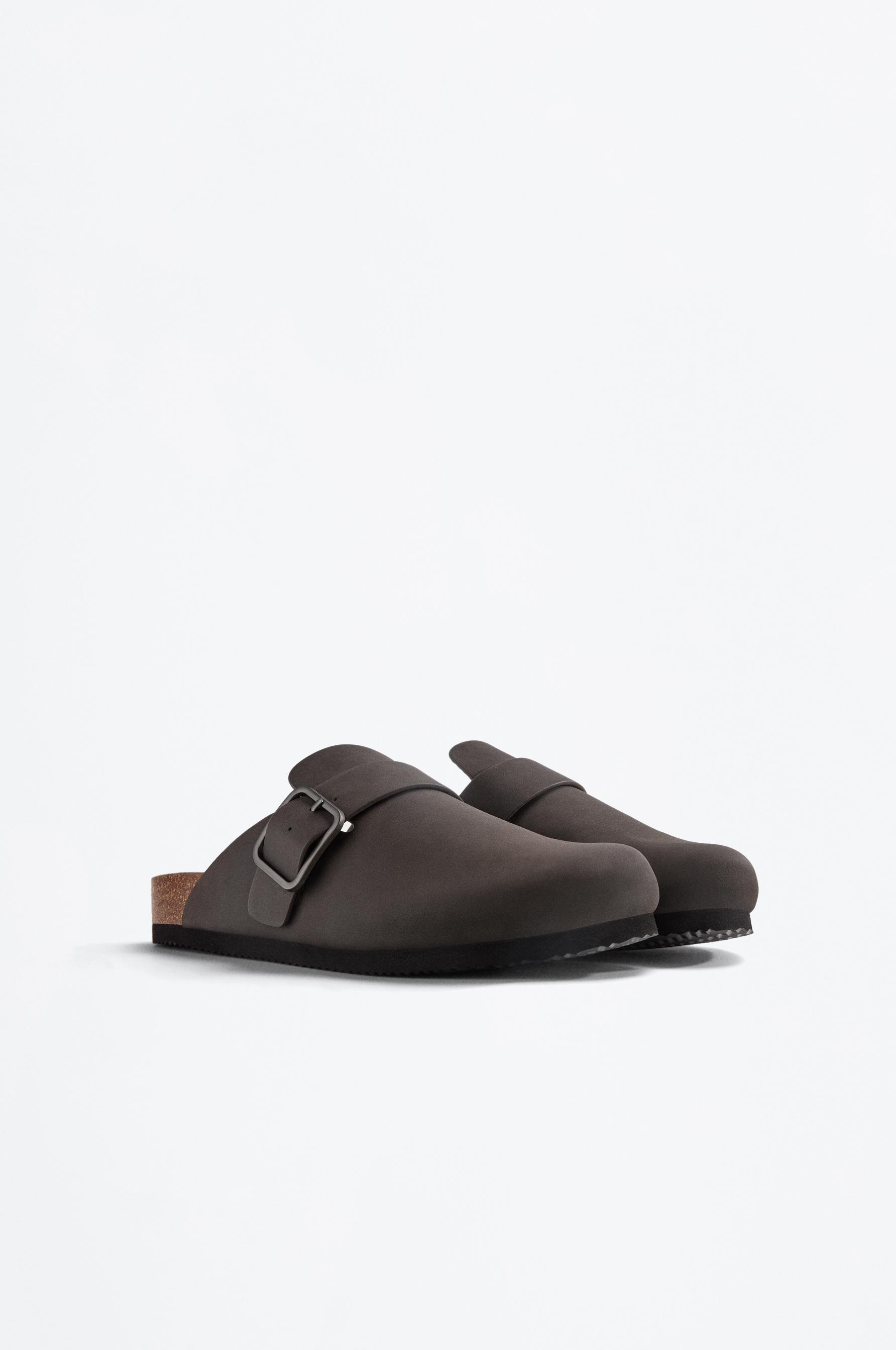 Faux suede buckle clog — GREY