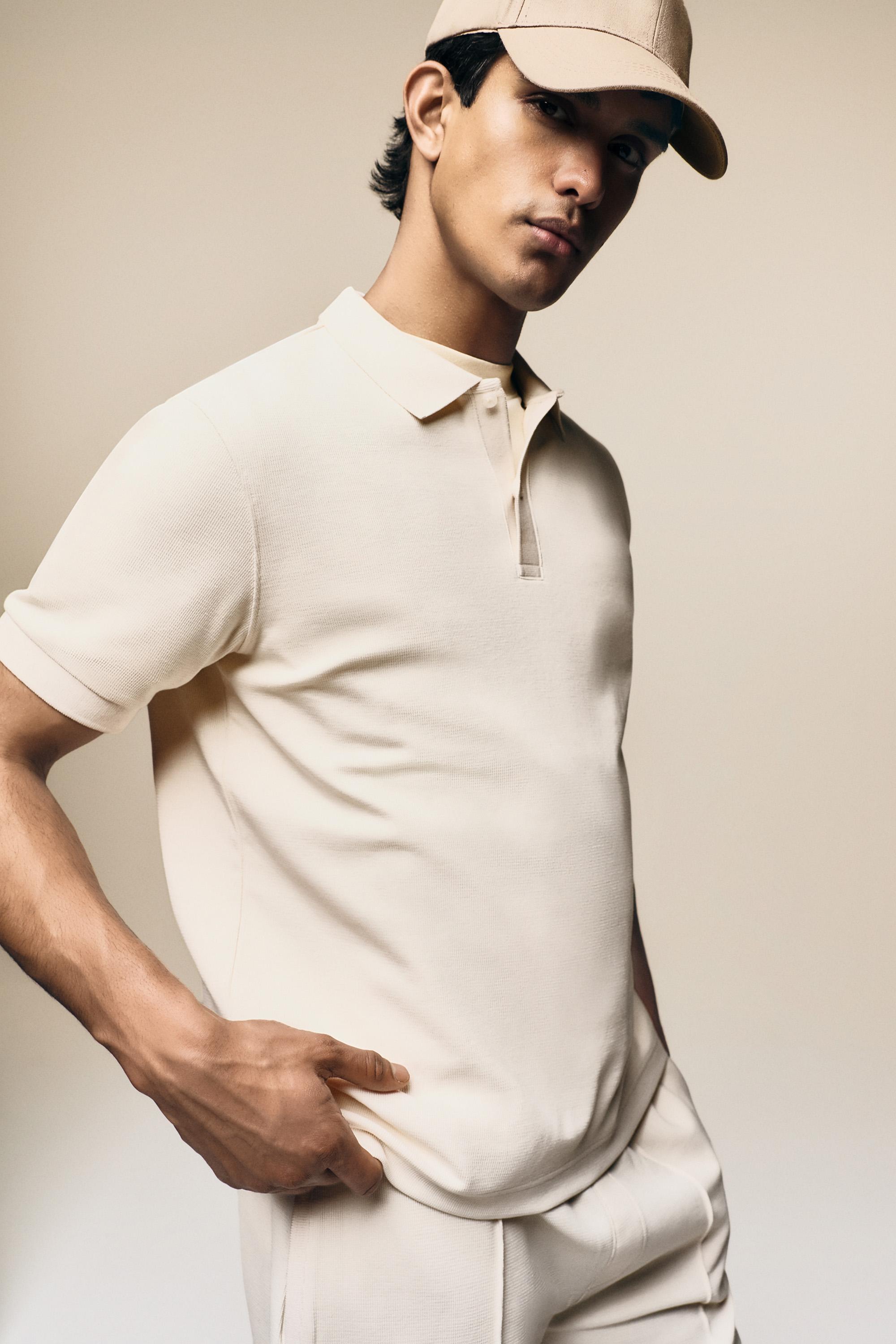 Basic textured polo shirt — ECRU