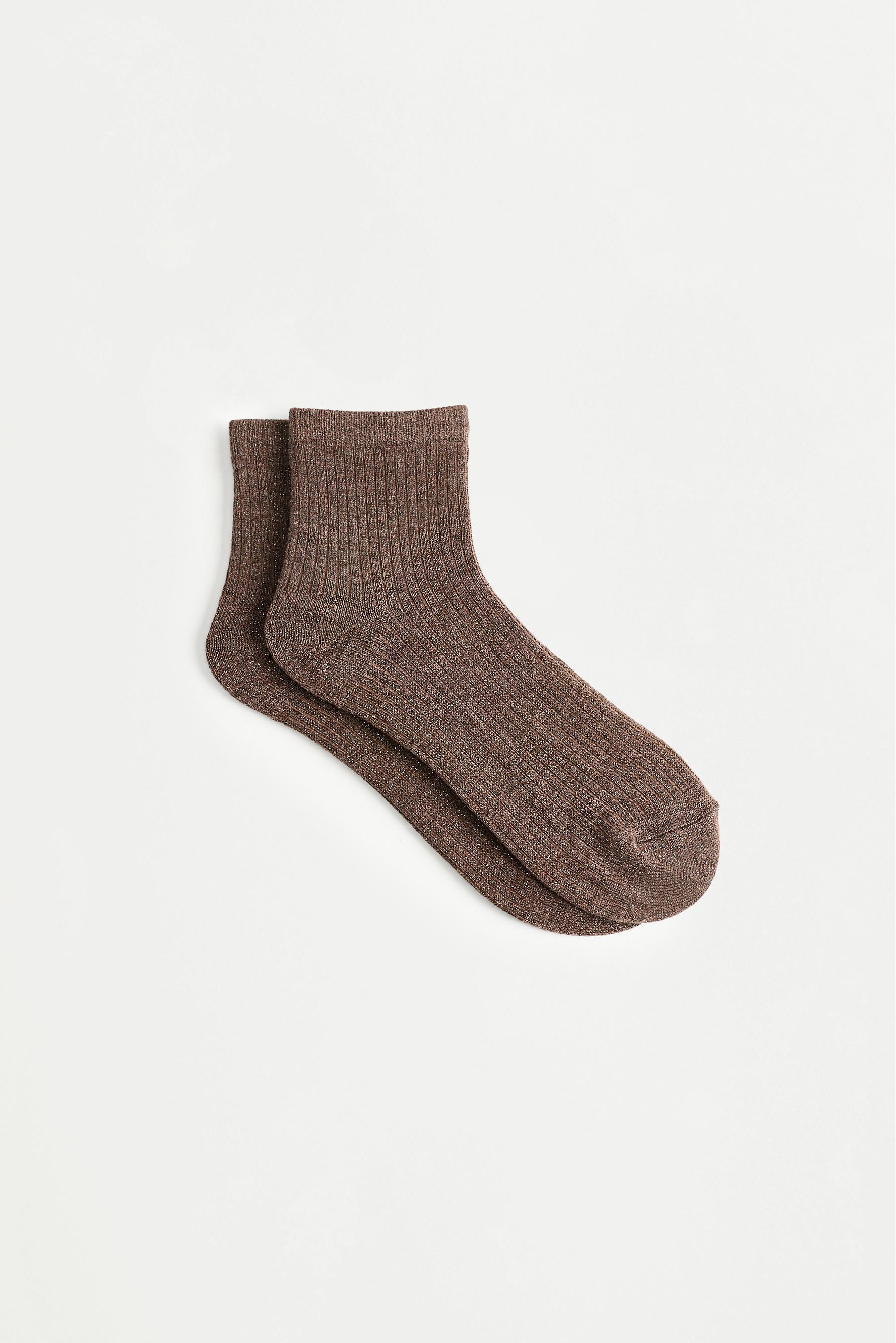 Metallic Thread Ankle Socks (4-Pack) — BROWN