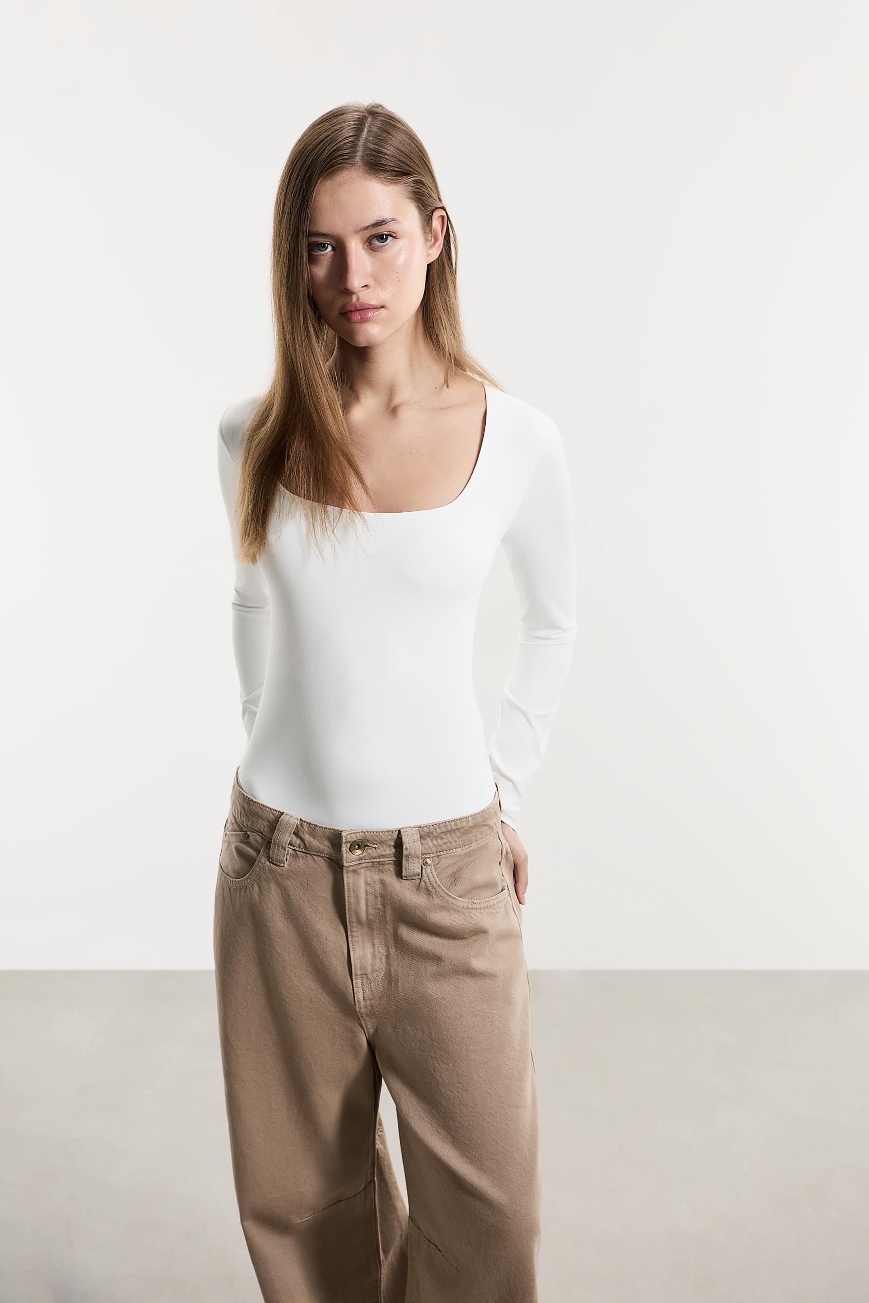 Polyamide square neckline bodysuit — WHITE