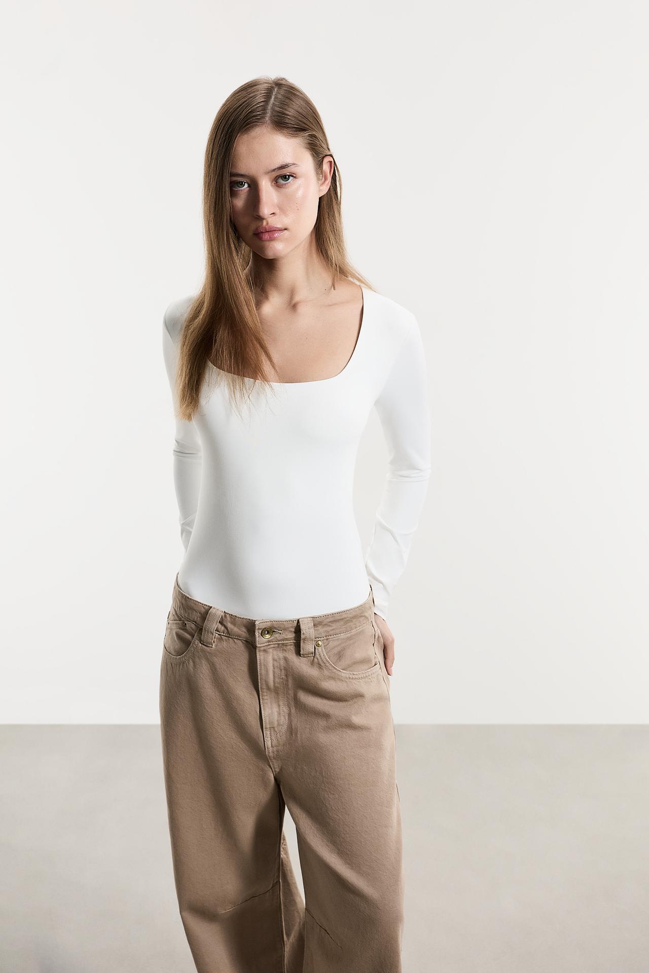 Polyamide square neckline bodysuit — WHITE