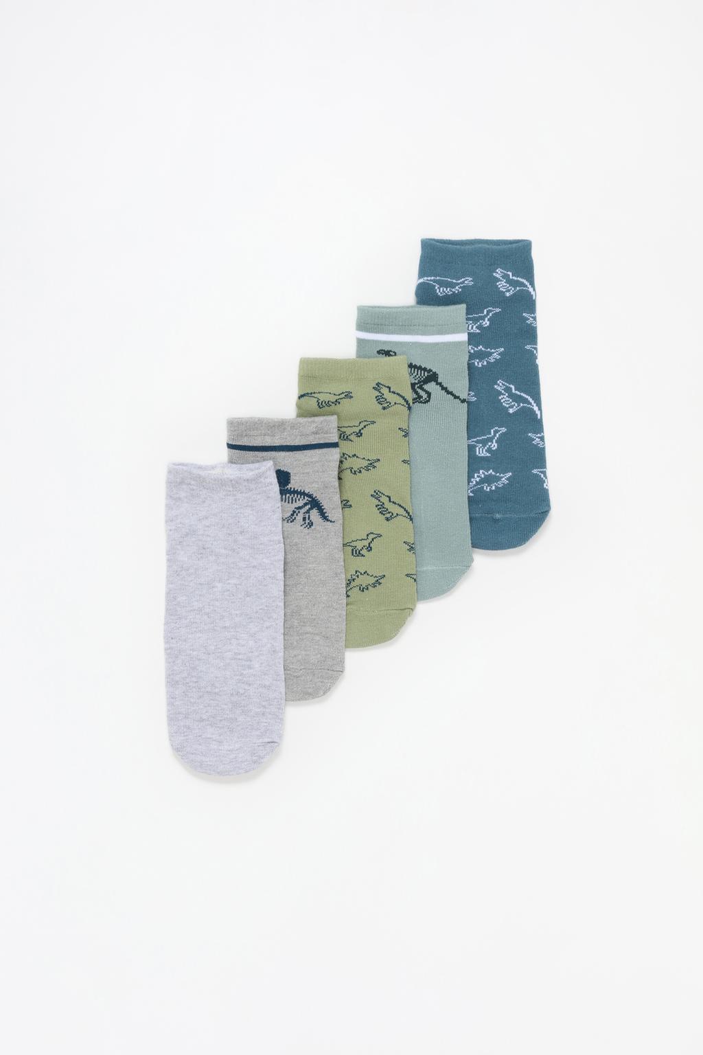 Conjunto de 5 pares de meias soquetes dinossauros