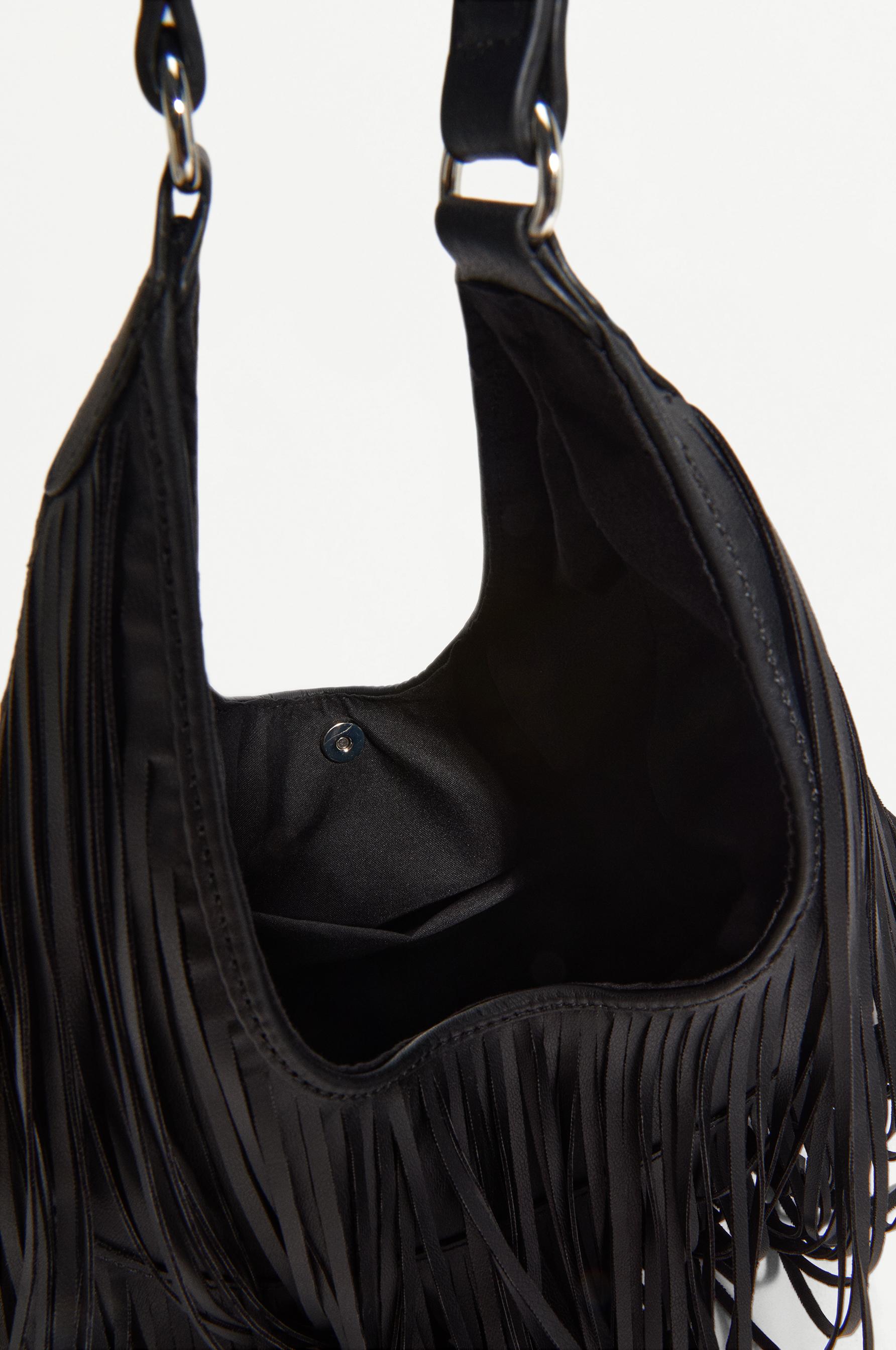 Fringed shoulder bag — BLACK