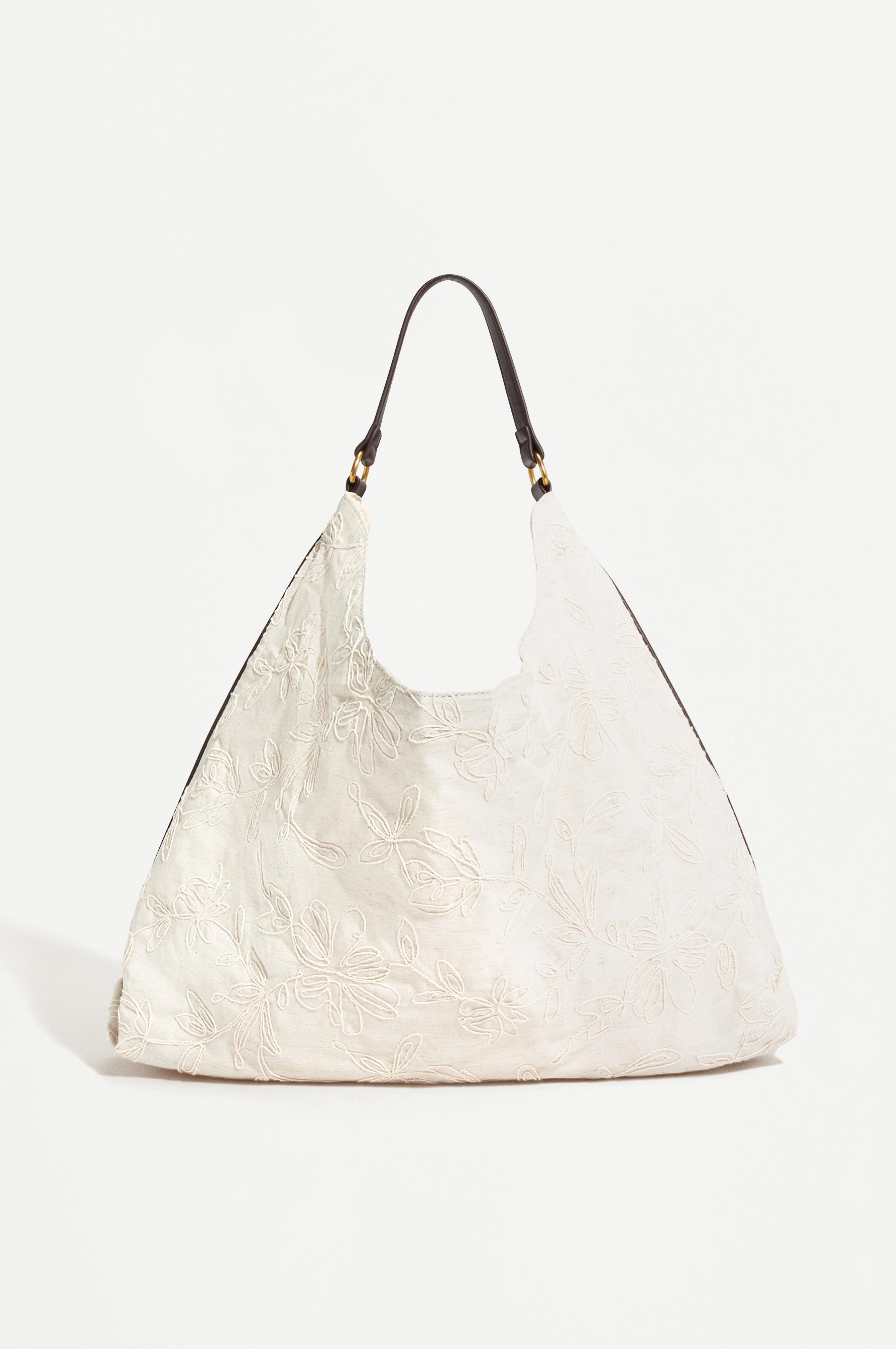 Embroidered canvas tote bag — ECRU