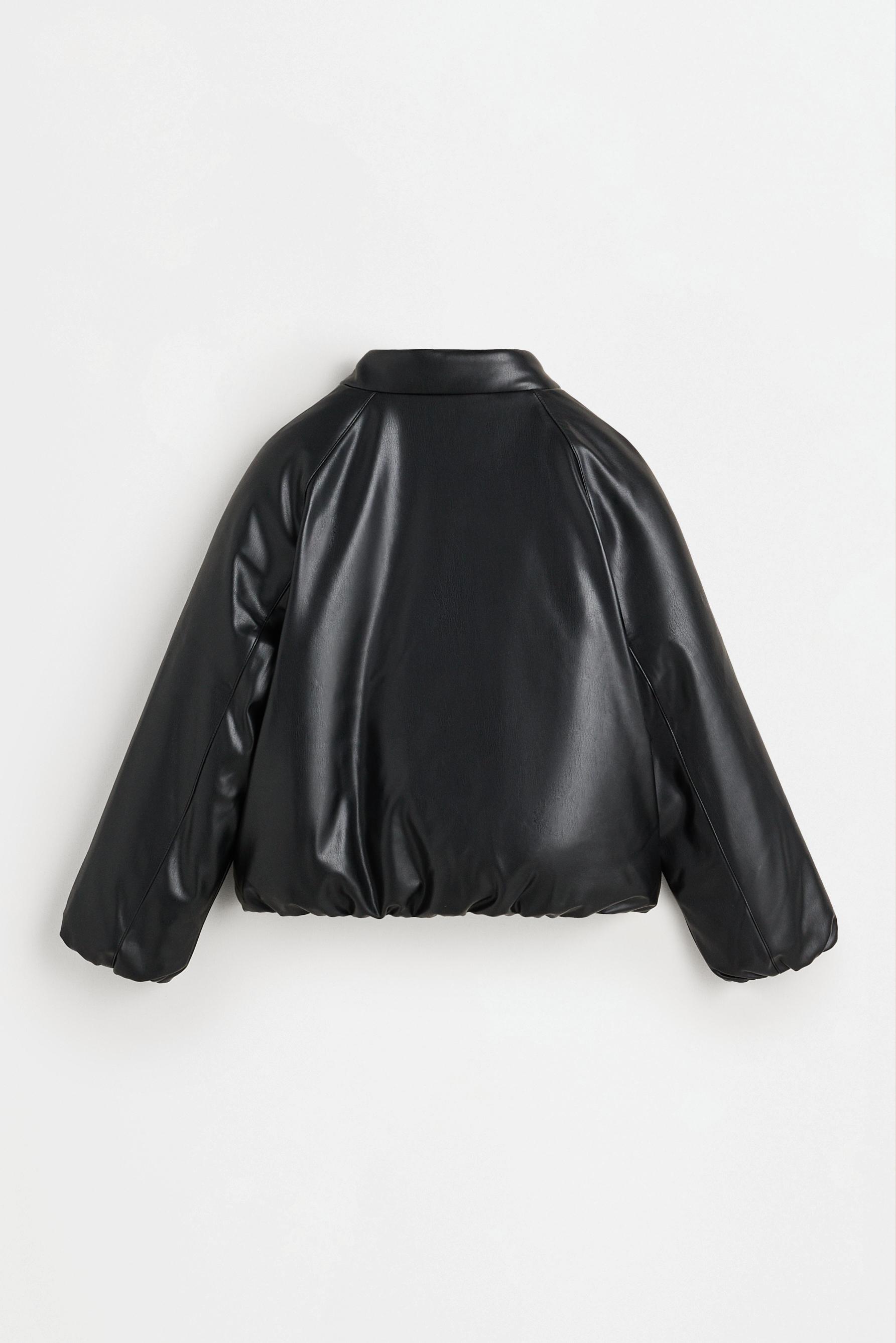 Quilted leather effect jacket — BLACK