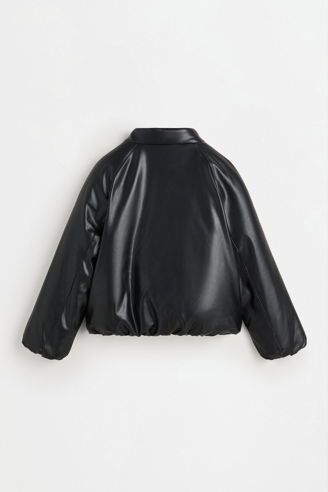 Quilted leather effect jacket — BLACK