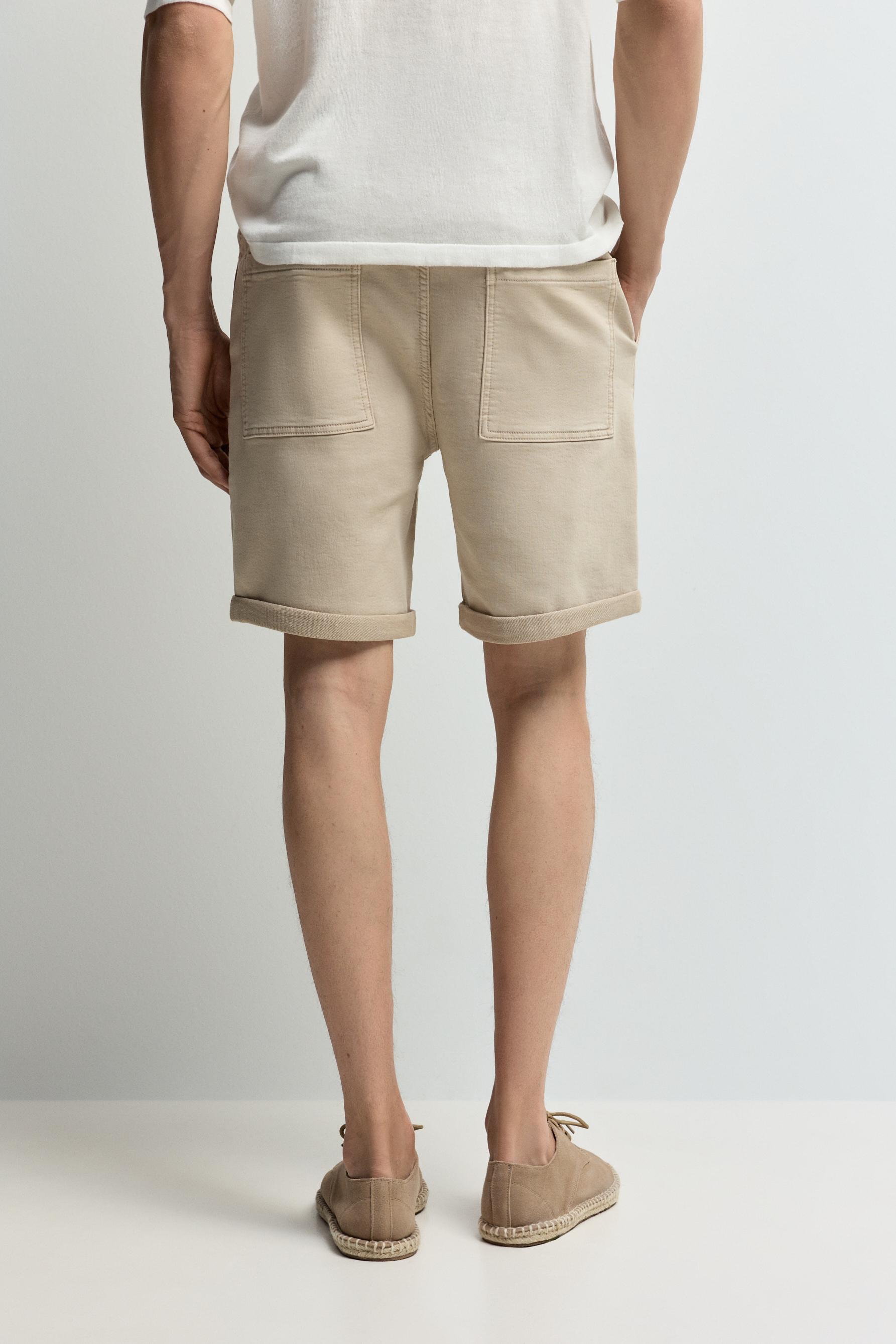Denim jogger Bermuda shorts — MEDIUM BEIGE